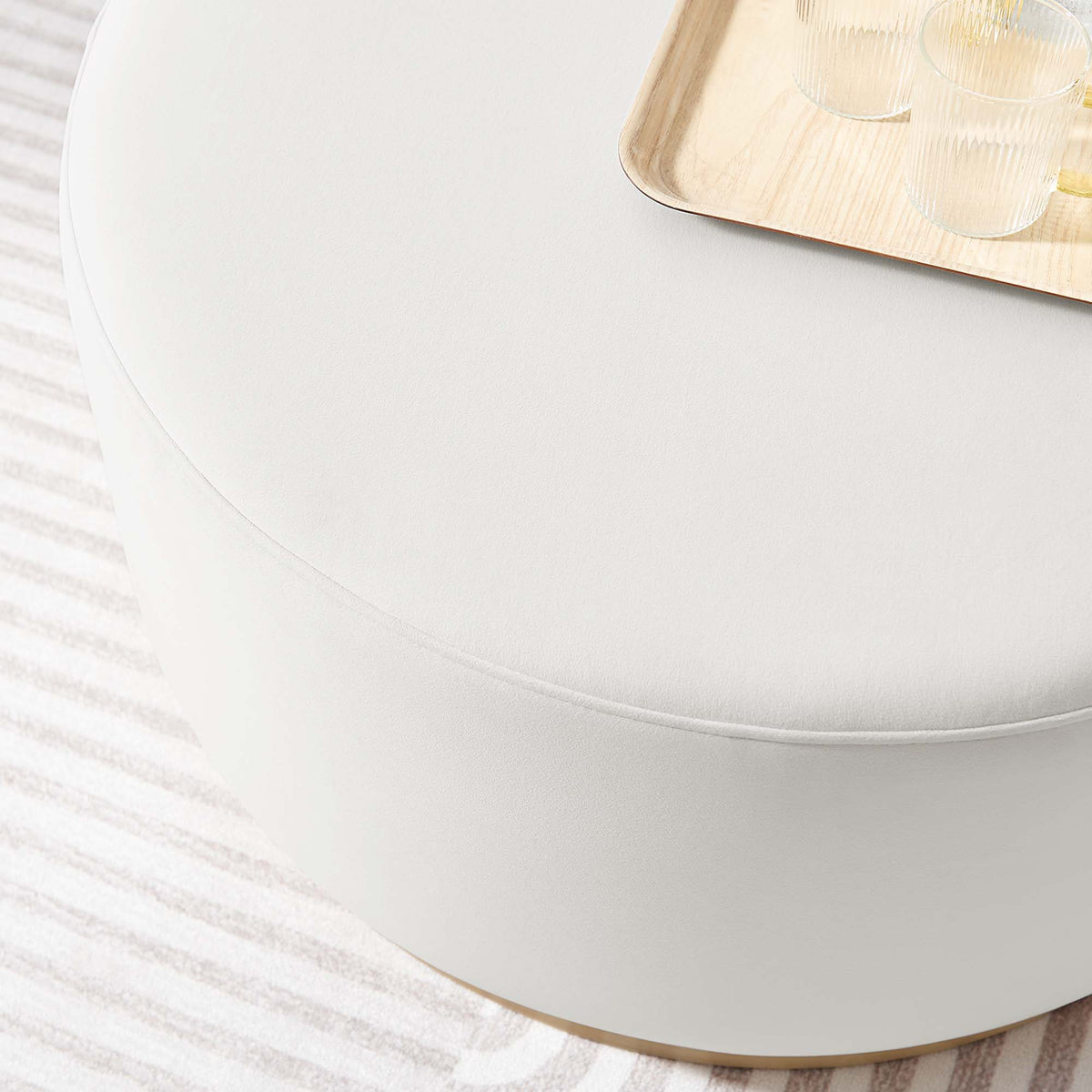 Tilden Large 29" Round Performance Velvet Upholstered Ottoman, Alabaster Natural