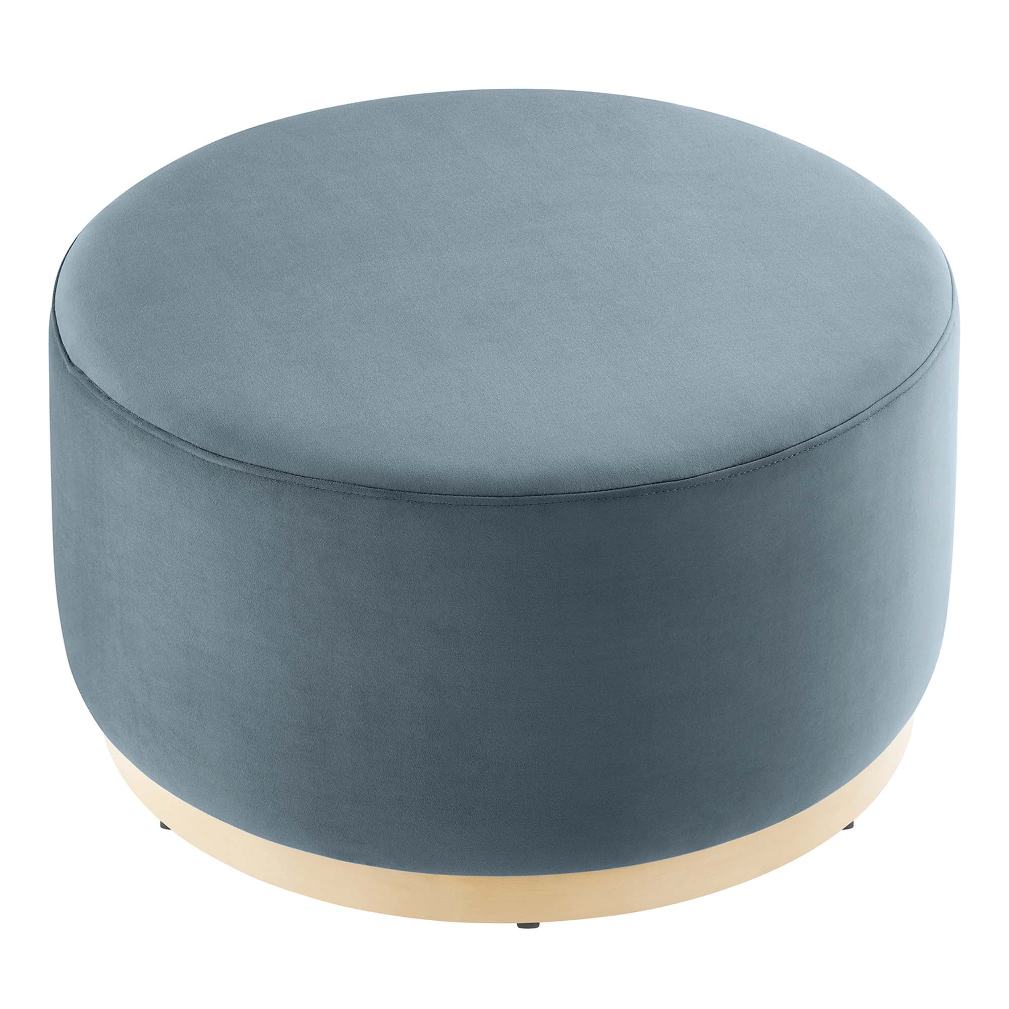 Tilden Large 29" Round Performance Velvet Upholstered Ottoman, Cadet Blue Natural