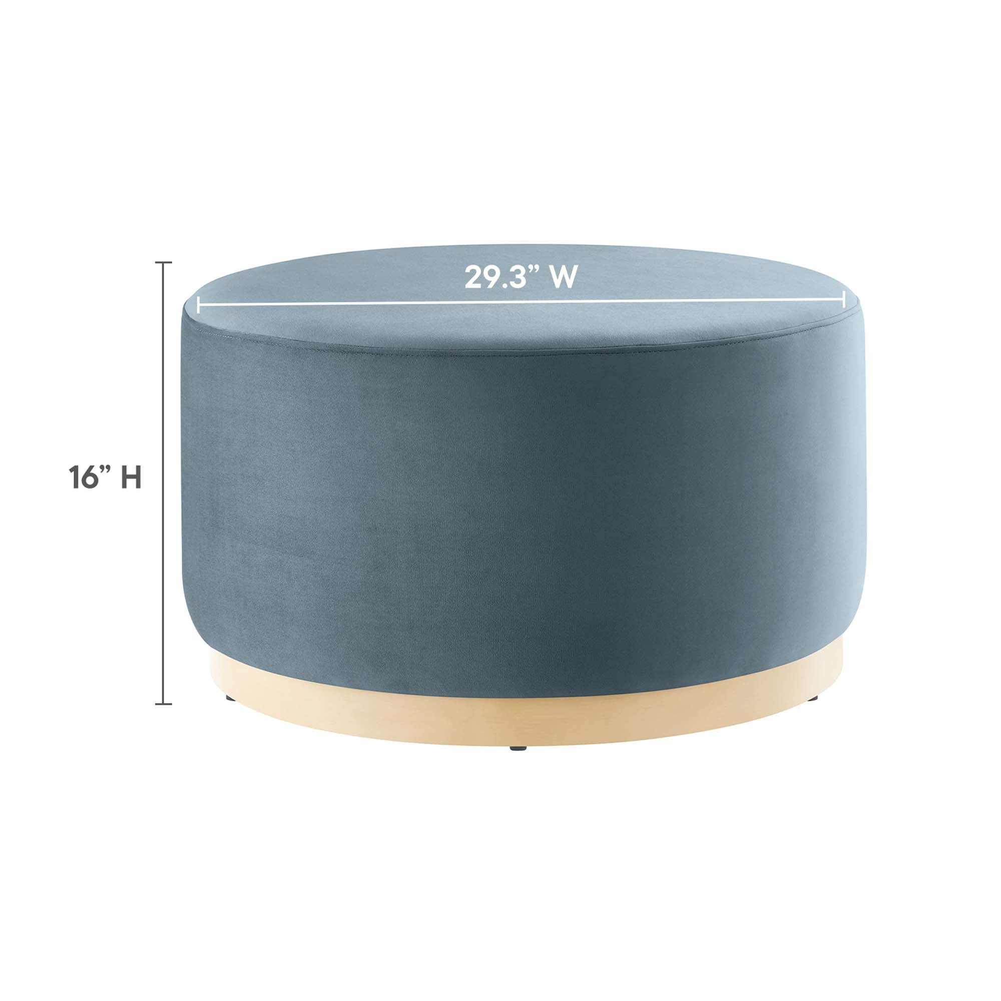 Tilden Large 29" Round Performance Velvet Upholstered Ottoman, Cadet Blue Natural