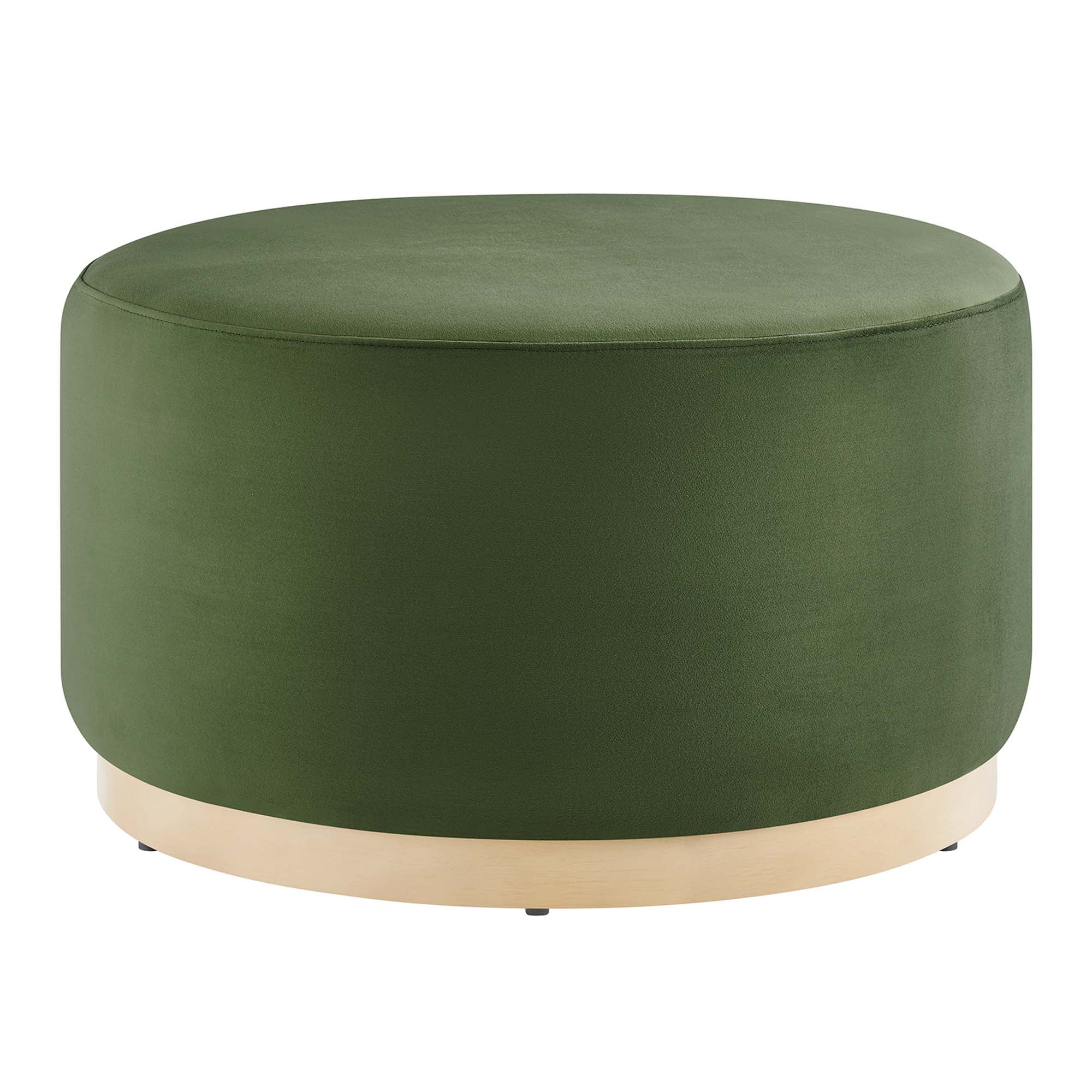 Tilden Large 29" Round Performance Velvet Upholstered Ottoman, Moss Green Natural