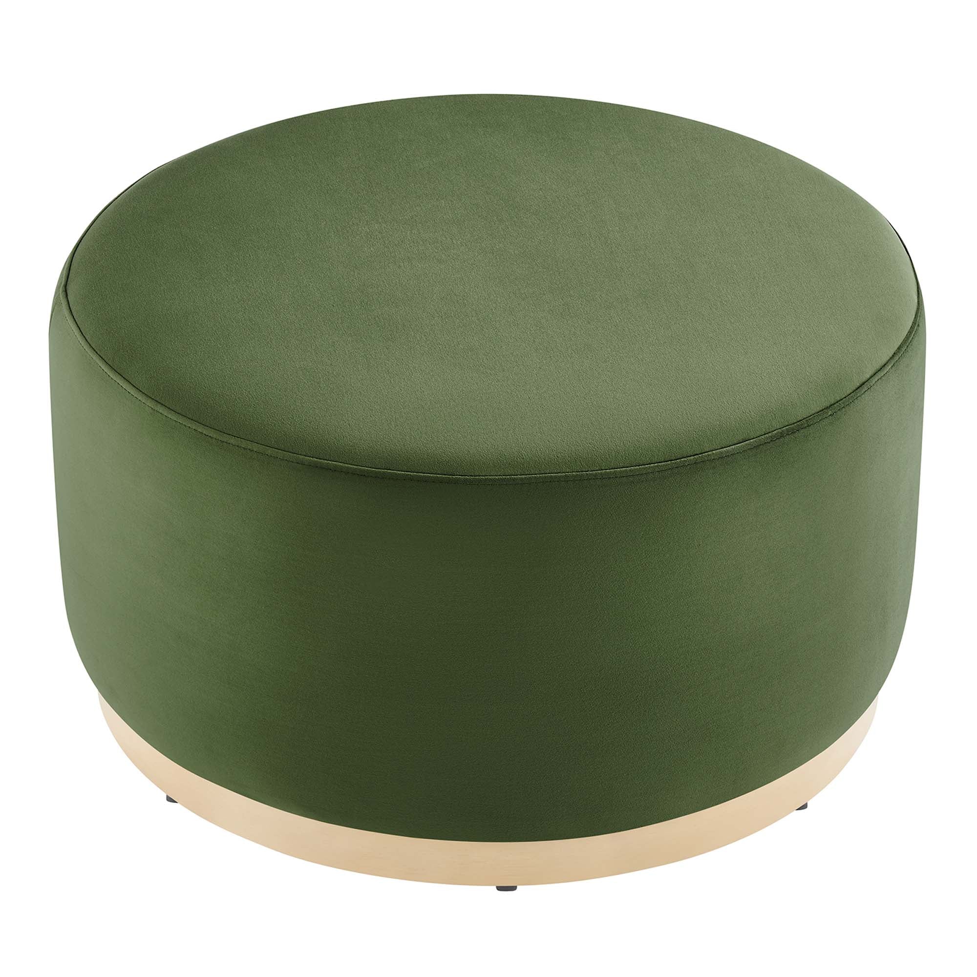 Tilden Large 29" Round Performance Velvet Upholstered Ottoman, Moss Green Natural
