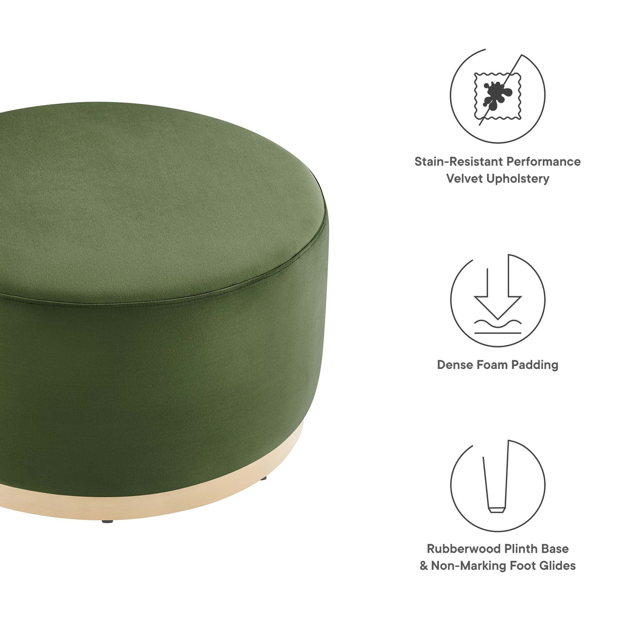 Tilden Large 29" Round Performance Velvet Upholstered Ottoman, Moss Green Natural
