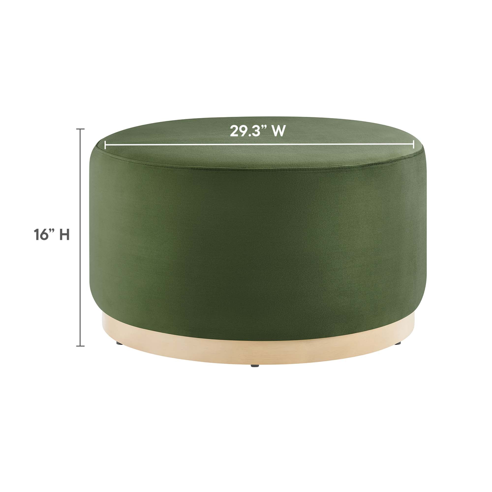 Tilden Large 29" Round Performance Velvet Upholstered Ottoman, Moss Green Natural