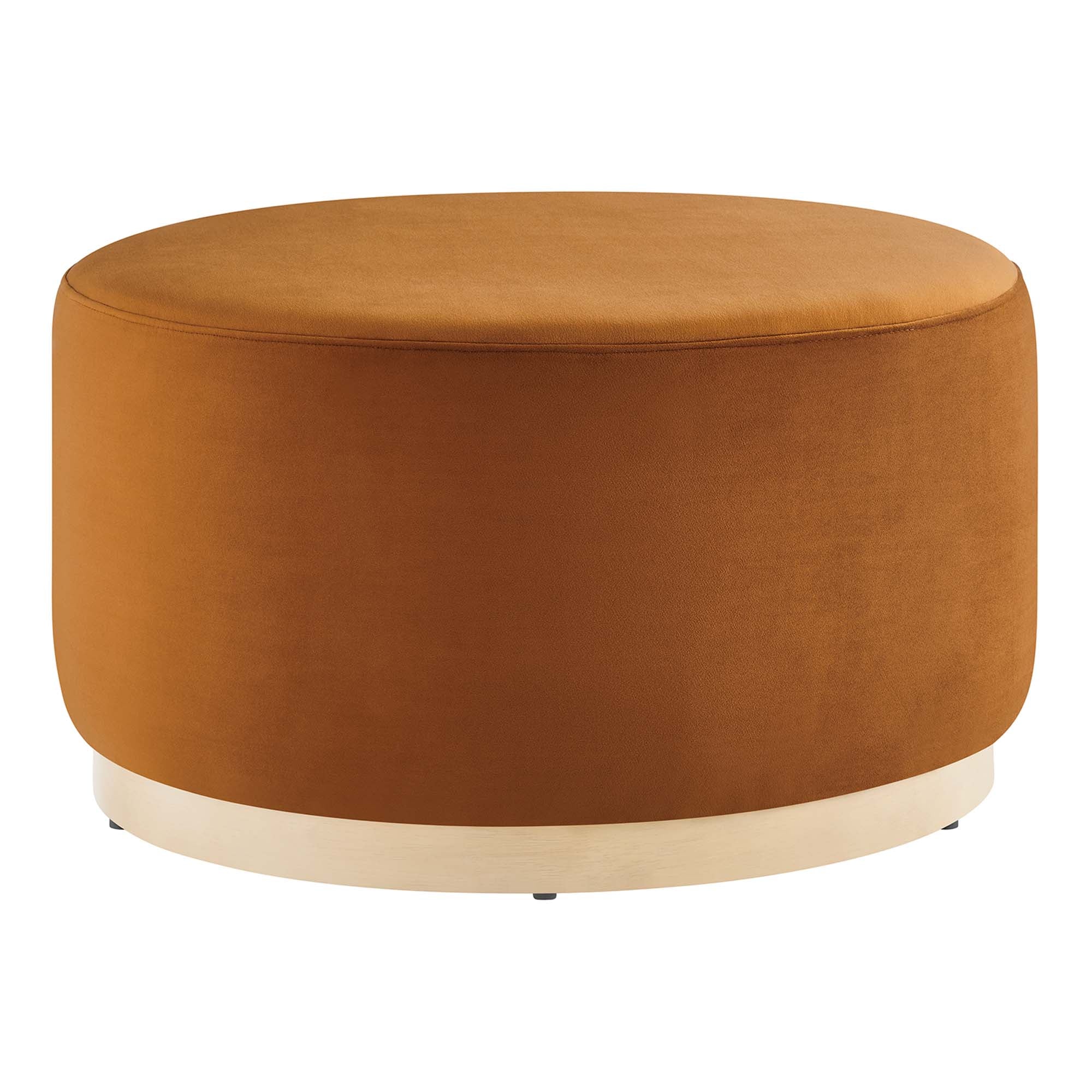 Tilden Large 29" Round Performance Velvet Upholstered Ottoman, Rust Natural