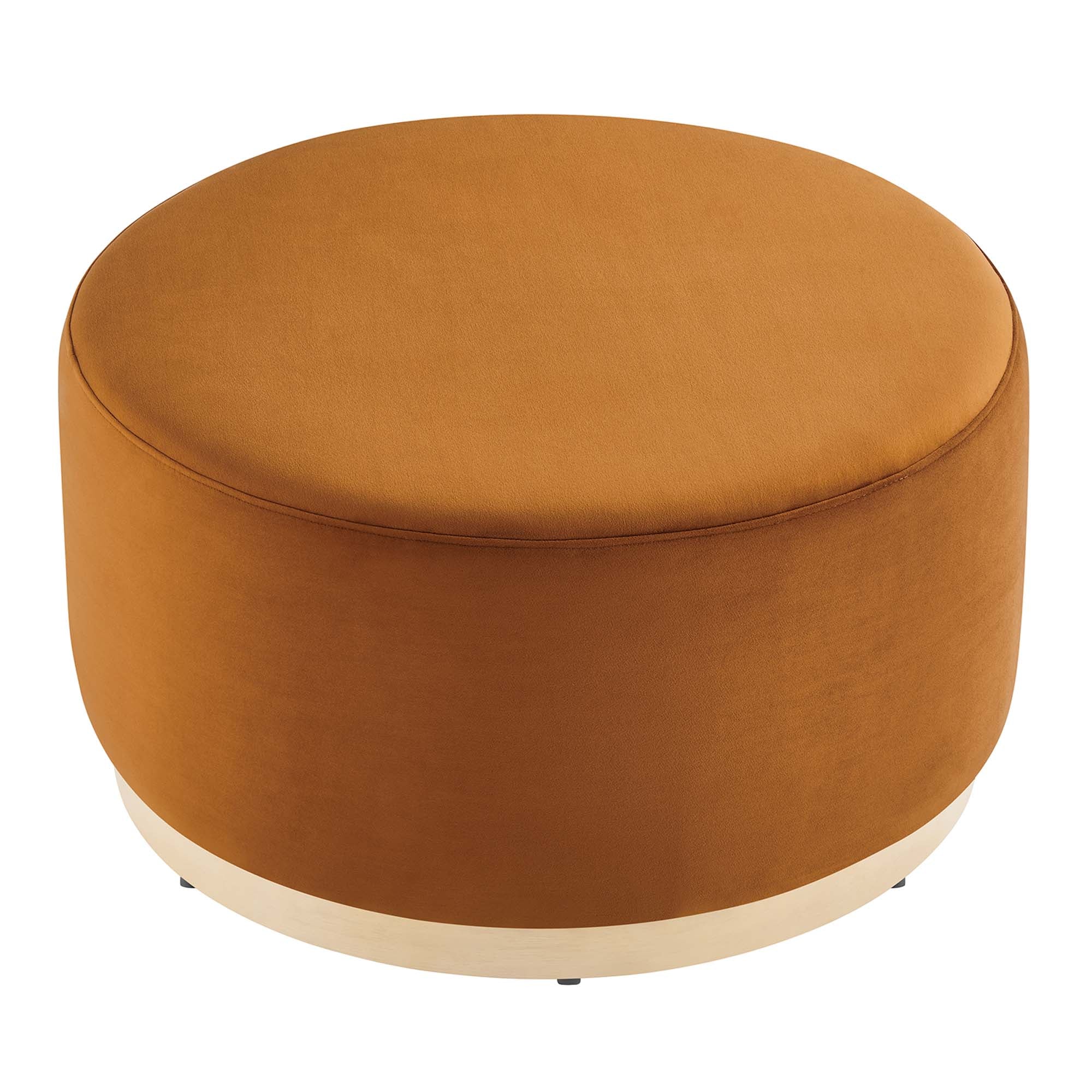 Tilden Large 29" Round Performance Velvet Upholstered Ottoman, Rust Natural