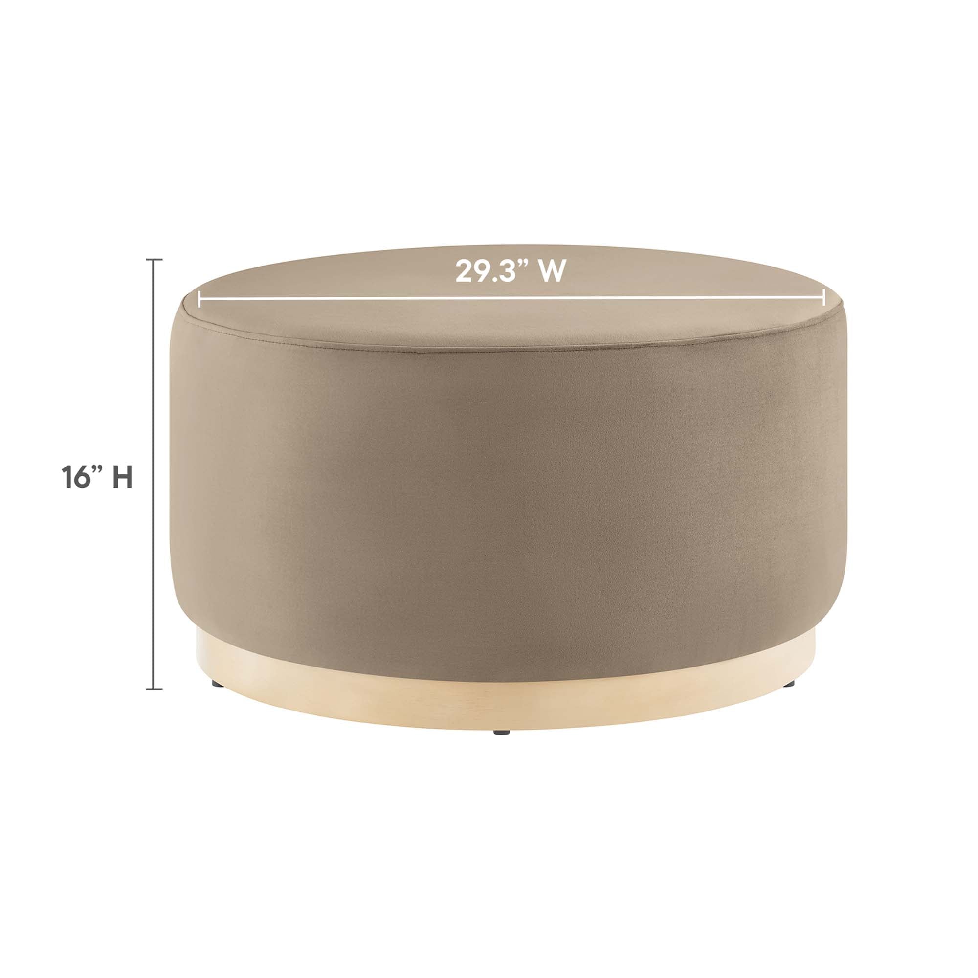 Tilden Large 29" Round Performance Velvet Upholstered Ottoman, Taupe Natural