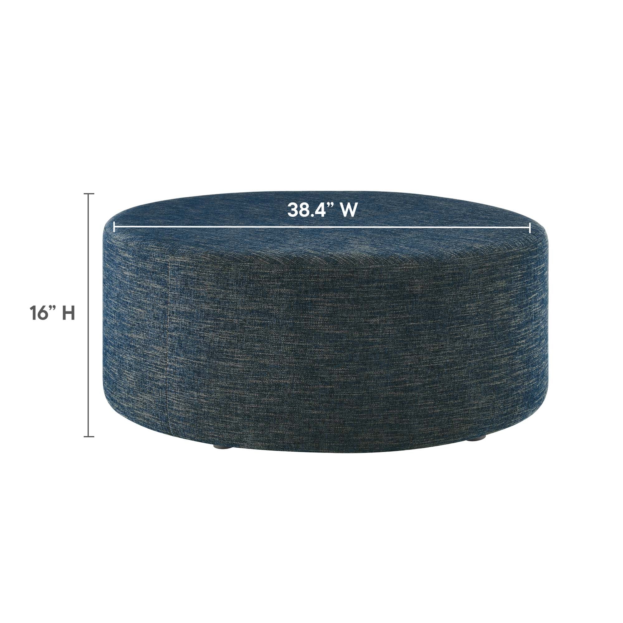 Callum Large 38" Round Woven Heathered Fabric Upholstered Ottoman, Heathered Weave Azure