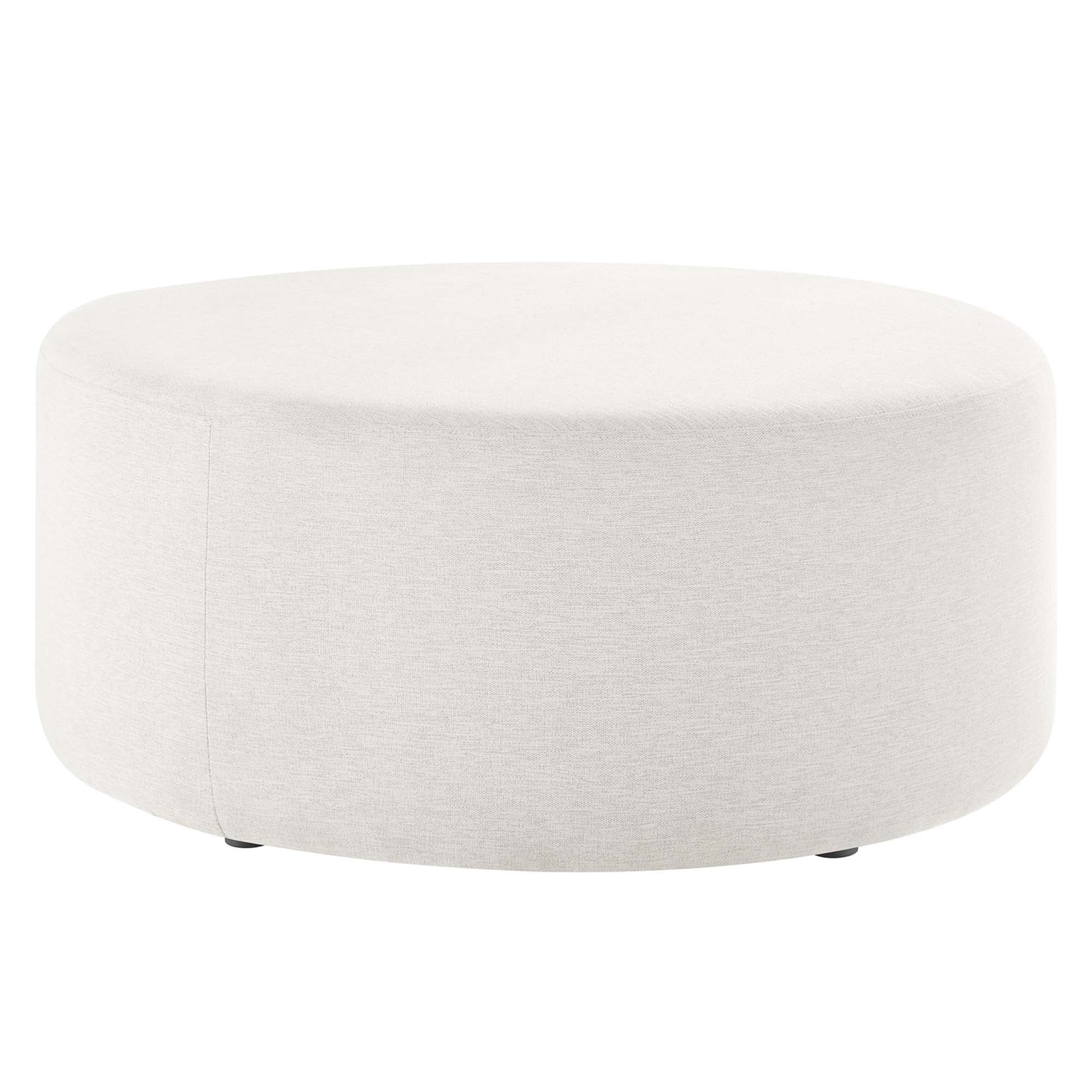 Callum Large 38" Round Woven Heathered Fabric Upholstered Ottoman, Heathered Weave Ivory