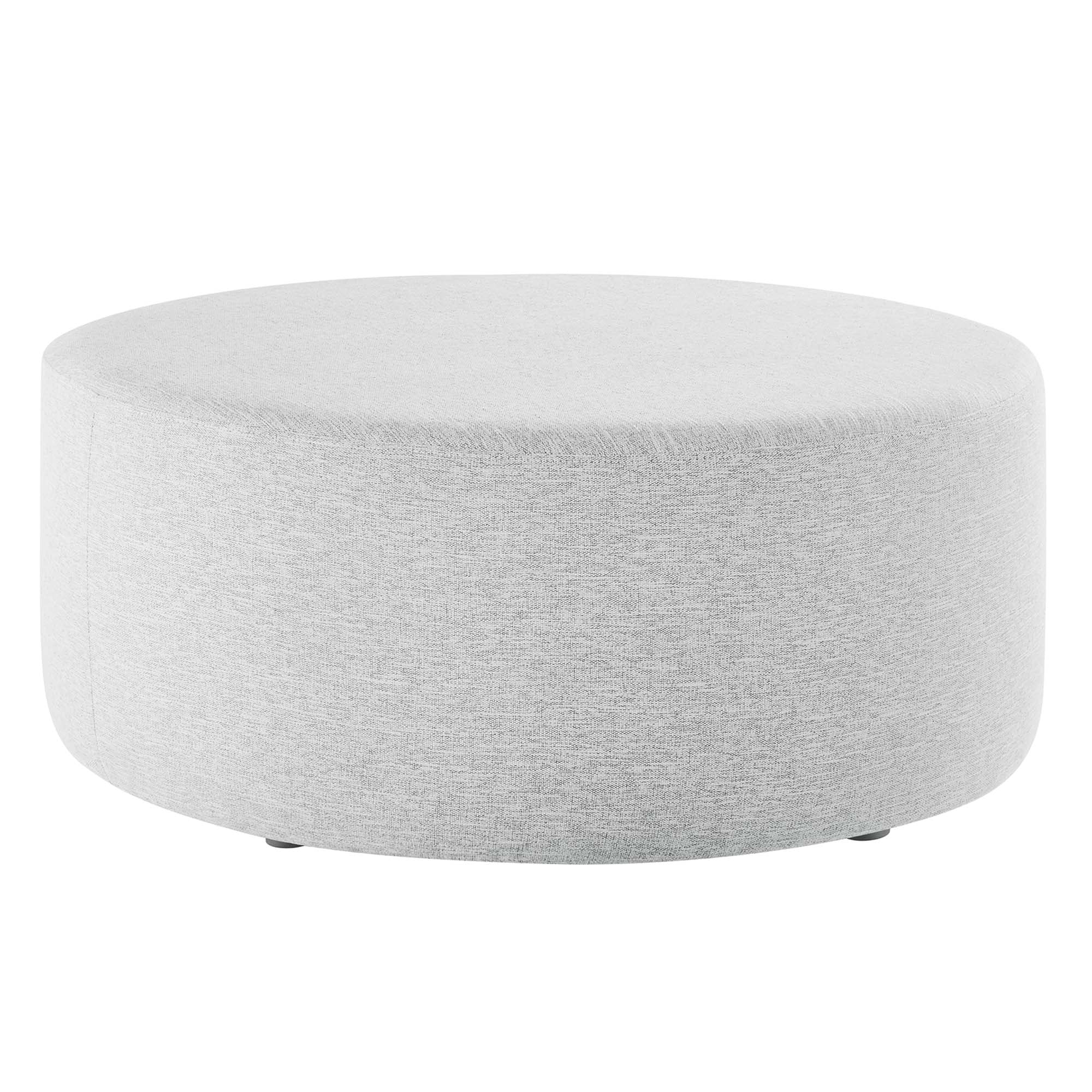 Callum Large 38" Round Woven Heathered Fabric Upholstered Ottoman, Heathered Weave Light Gray