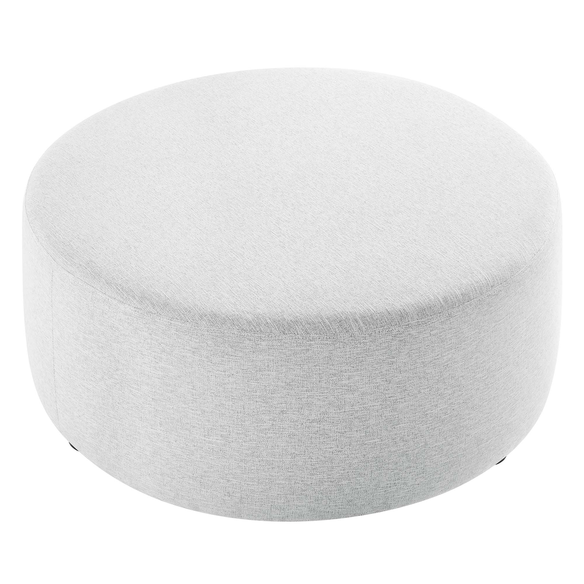 Callum Large 38" Round Woven Heathered Fabric Upholstered Ottoman, Heathered Weave Light Gray