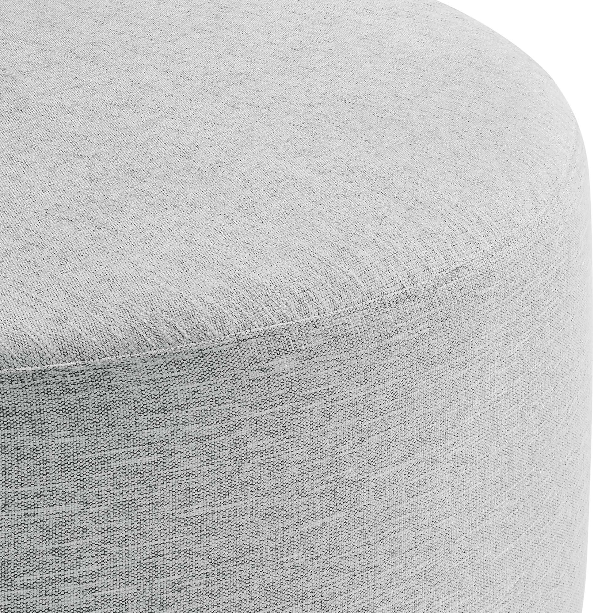 Callum Large 38" Round Woven Heathered Fabric Upholstered Ottoman, Heathered Weave Light Gray