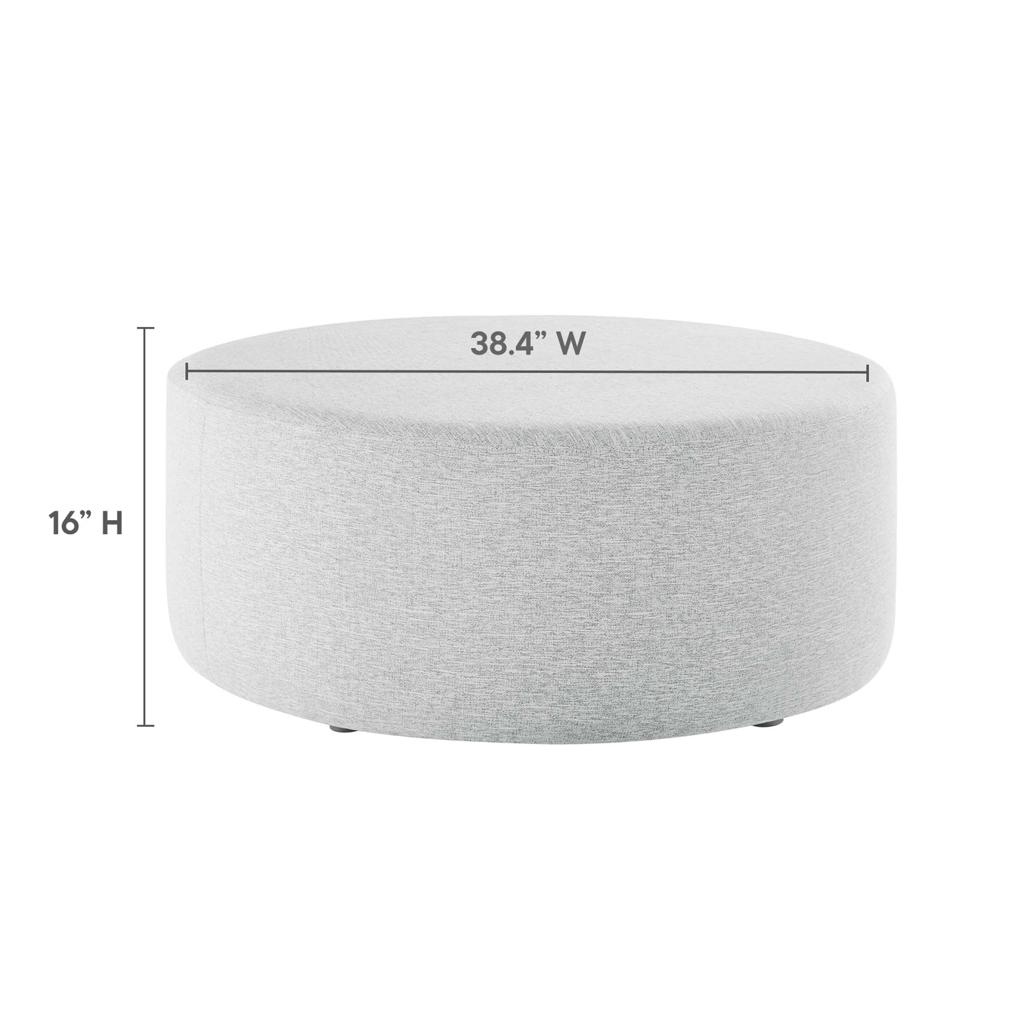 Callum Large 38" Round Woven Heathered Fabric Upholstered Ottoman, Heathered Weave Light Gray