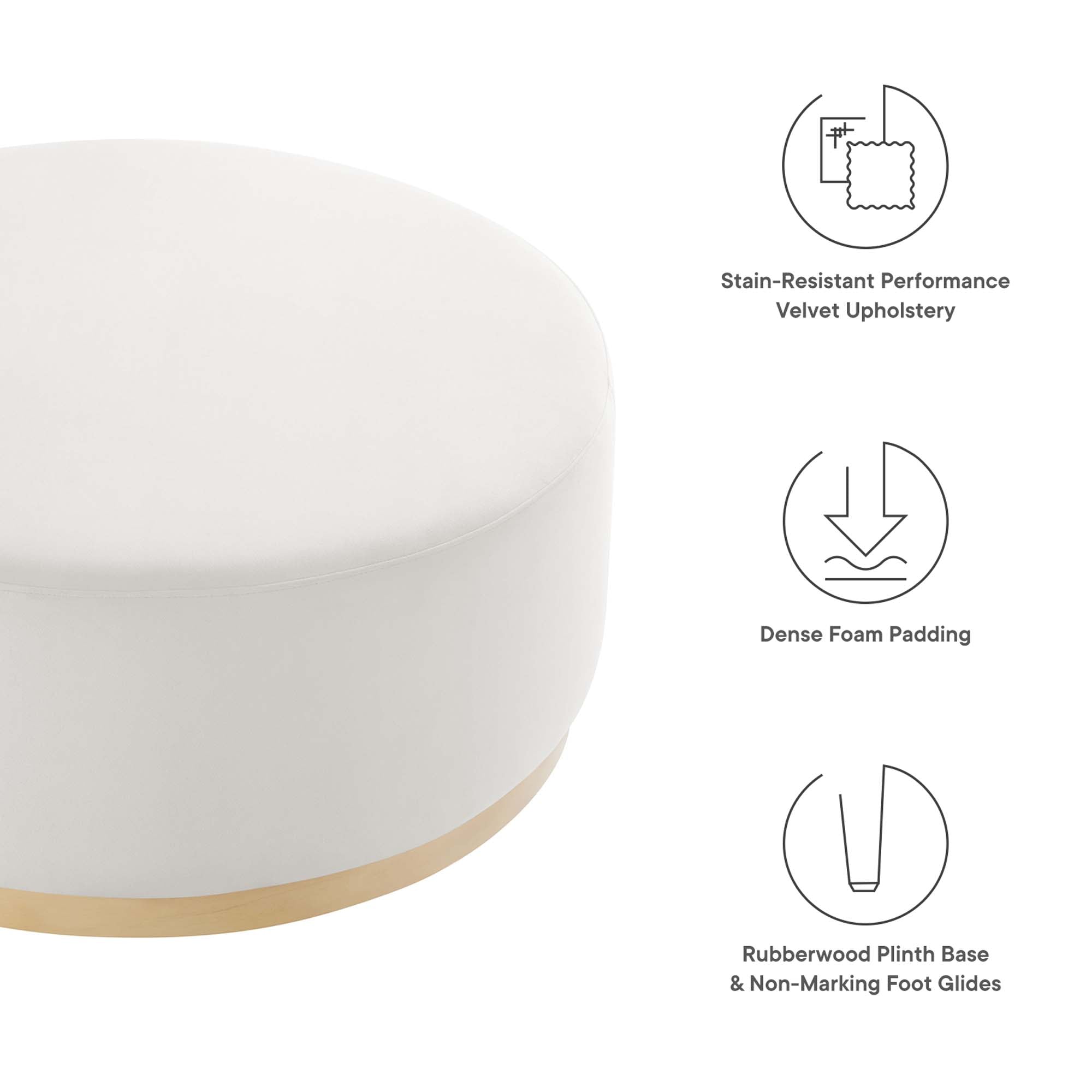 Tilden Large 38" Round Performance Velvet Upholstered Ottoman, Alabaster Natural