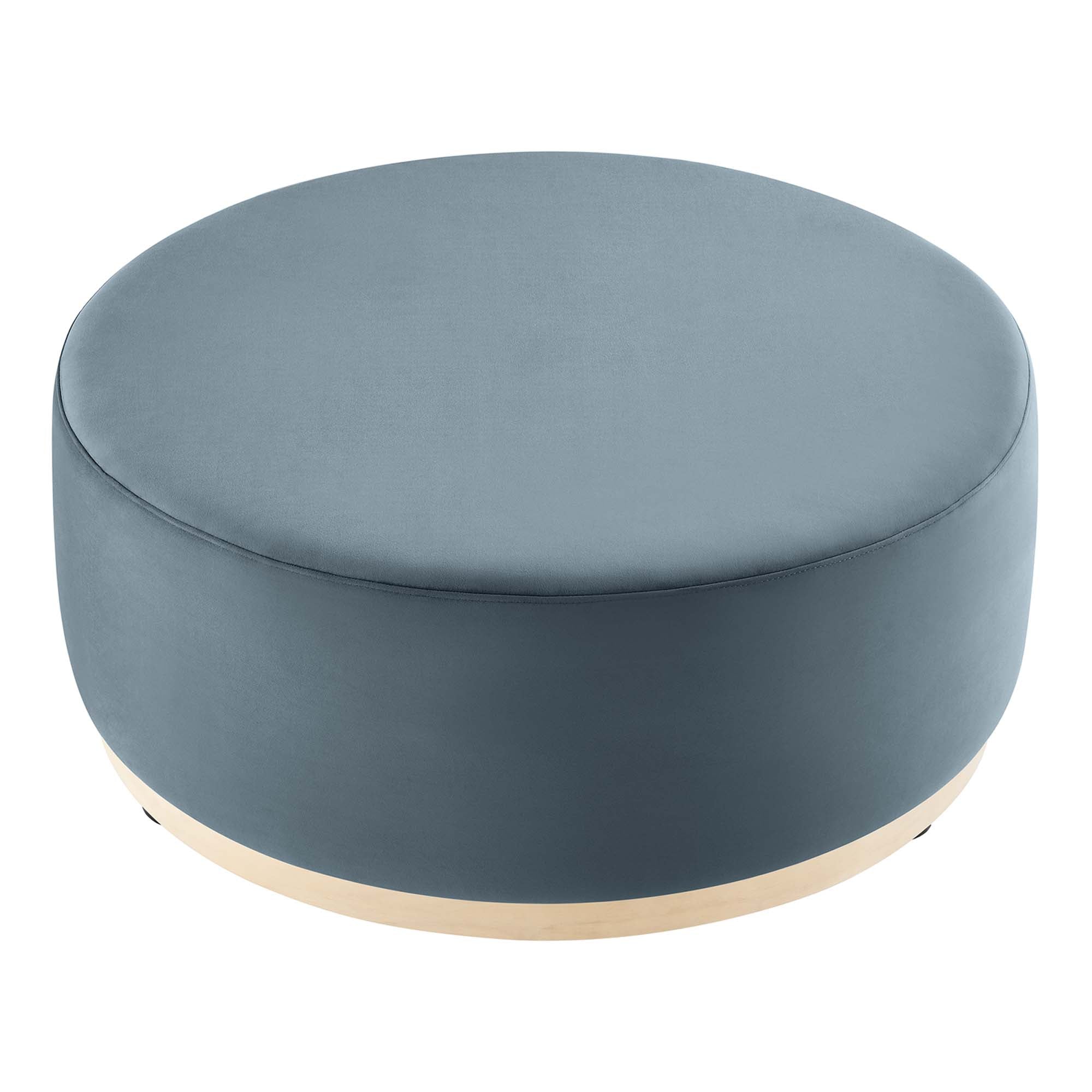 Tilden Large 38" Round Performance Velvet Upholstered Ottoman, Cadet Blue Natural