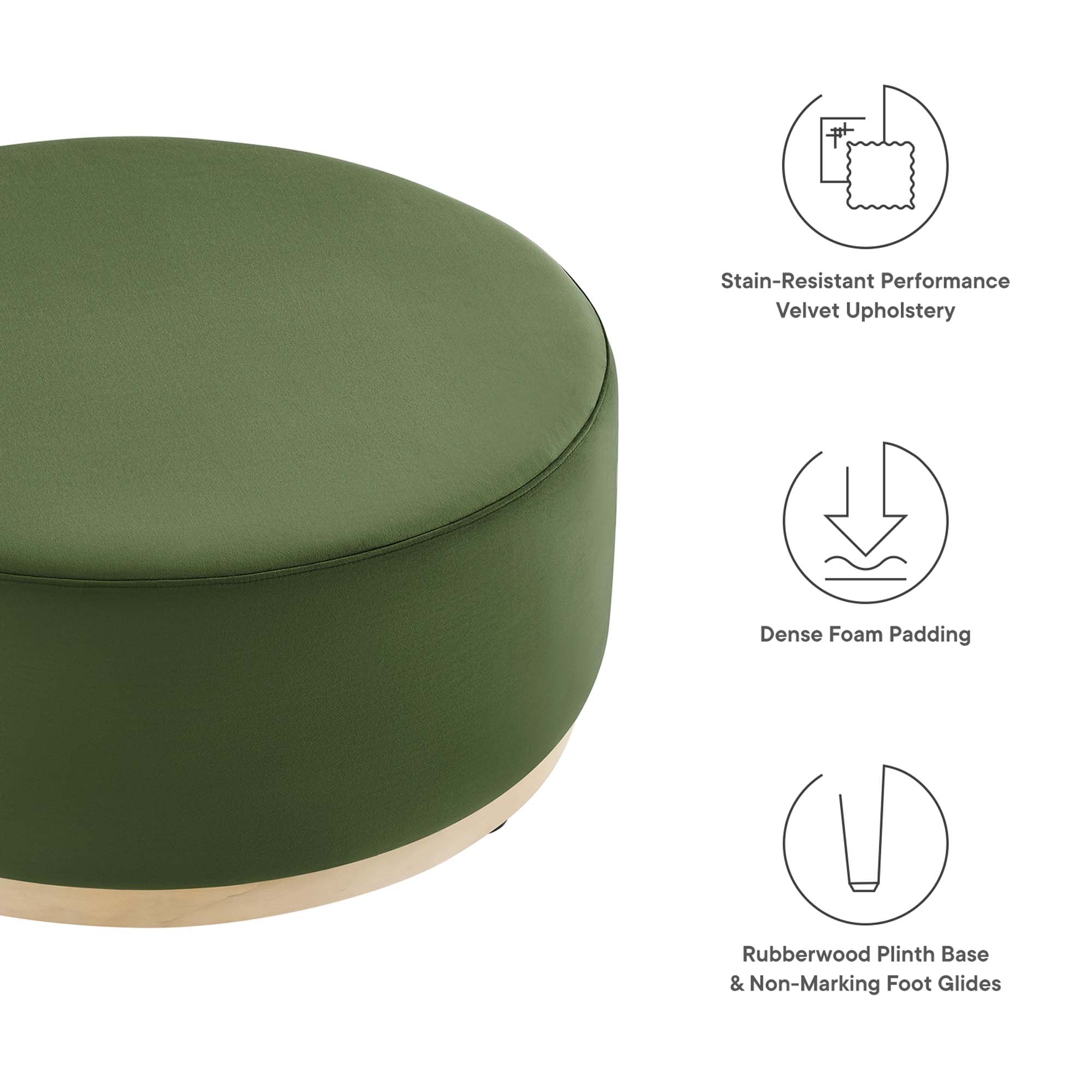 Tilden Large 38" Round Performance Velvet Upholstered Ottoman, Moss Green Natural