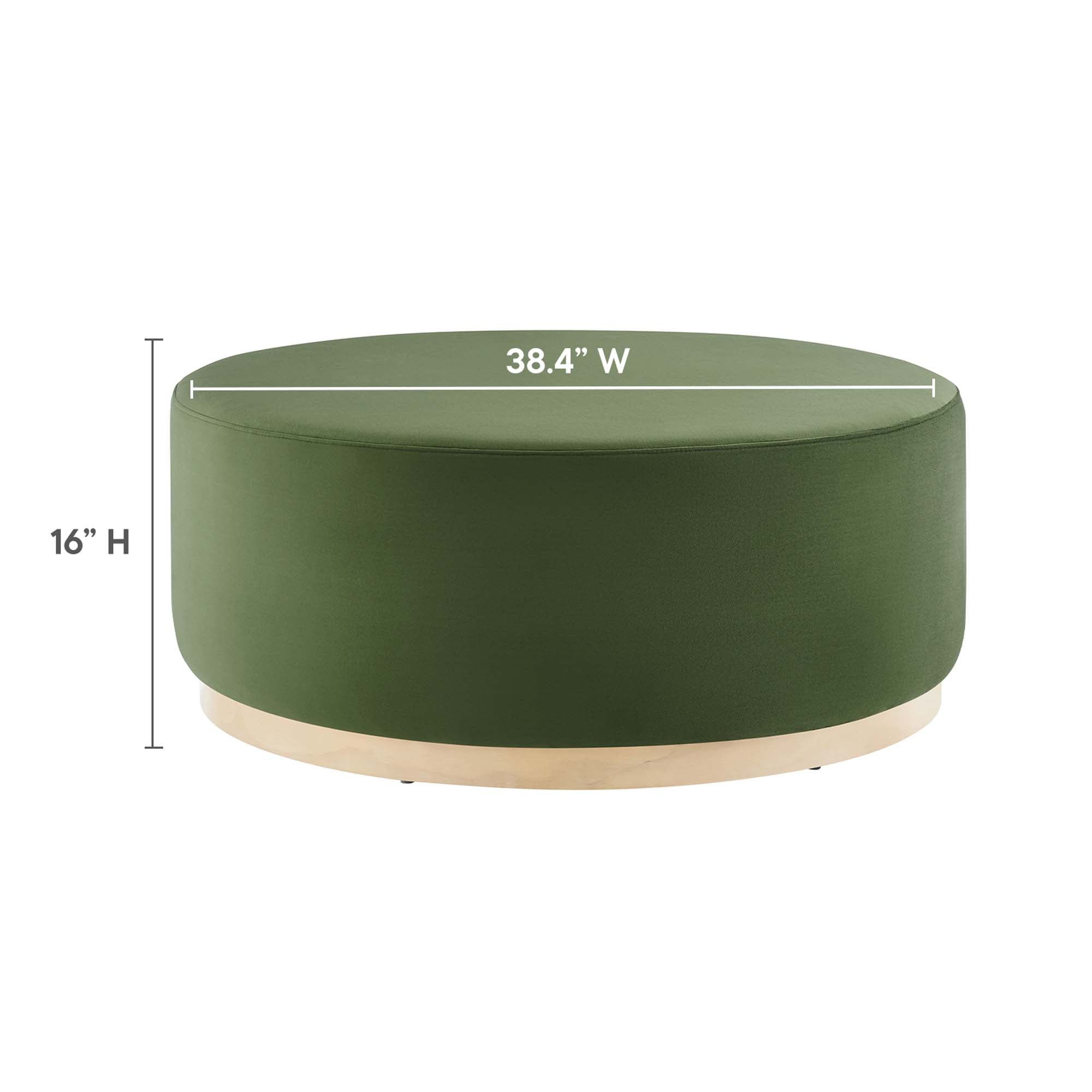 Tilden Large 38" Round Performance Velvet Upholstered Ottoman, Moss Green Natural