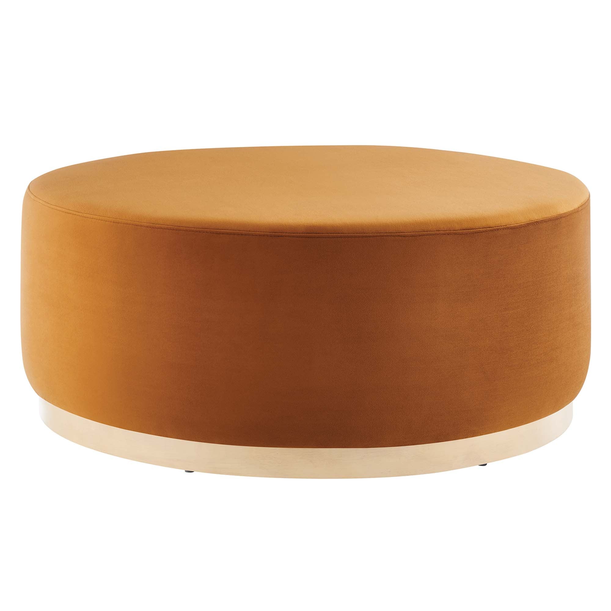 Tilden Large 38" Round Performance Velvet Upholstered Ottoman, Rust Natural