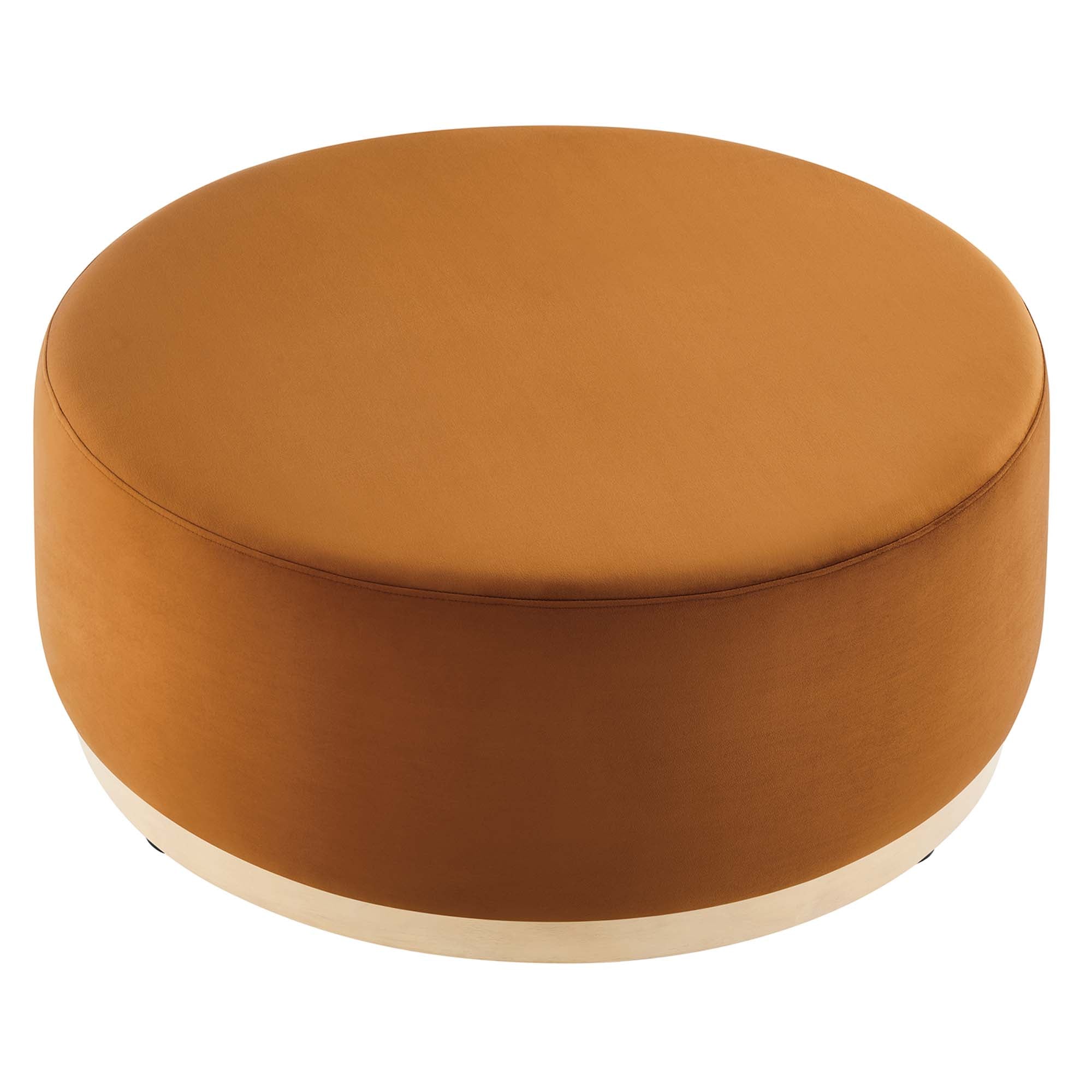 Tilden Large 38" Round Performance Velvet Upholstered Ottoman, Rust Natural