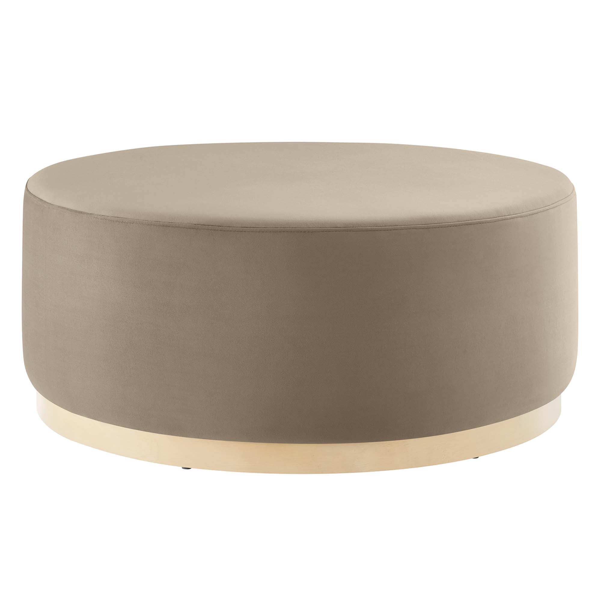 Tilden Large 38" Round Performance Velvet Upholstered Ottoman, Taupe Natural