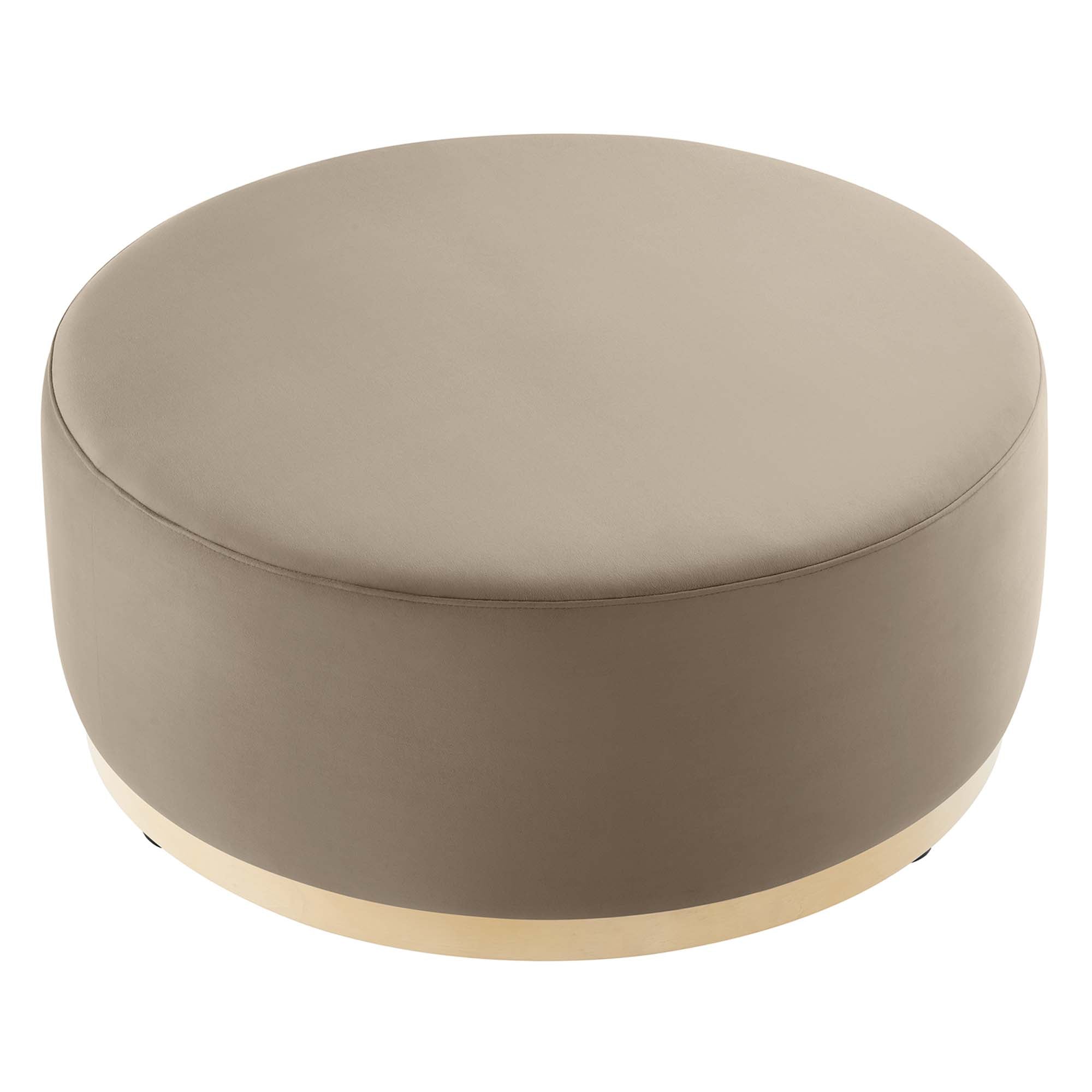 Tilden Large 38" Round Performance Velvet Upholstered Ottoman, Taupe Natural