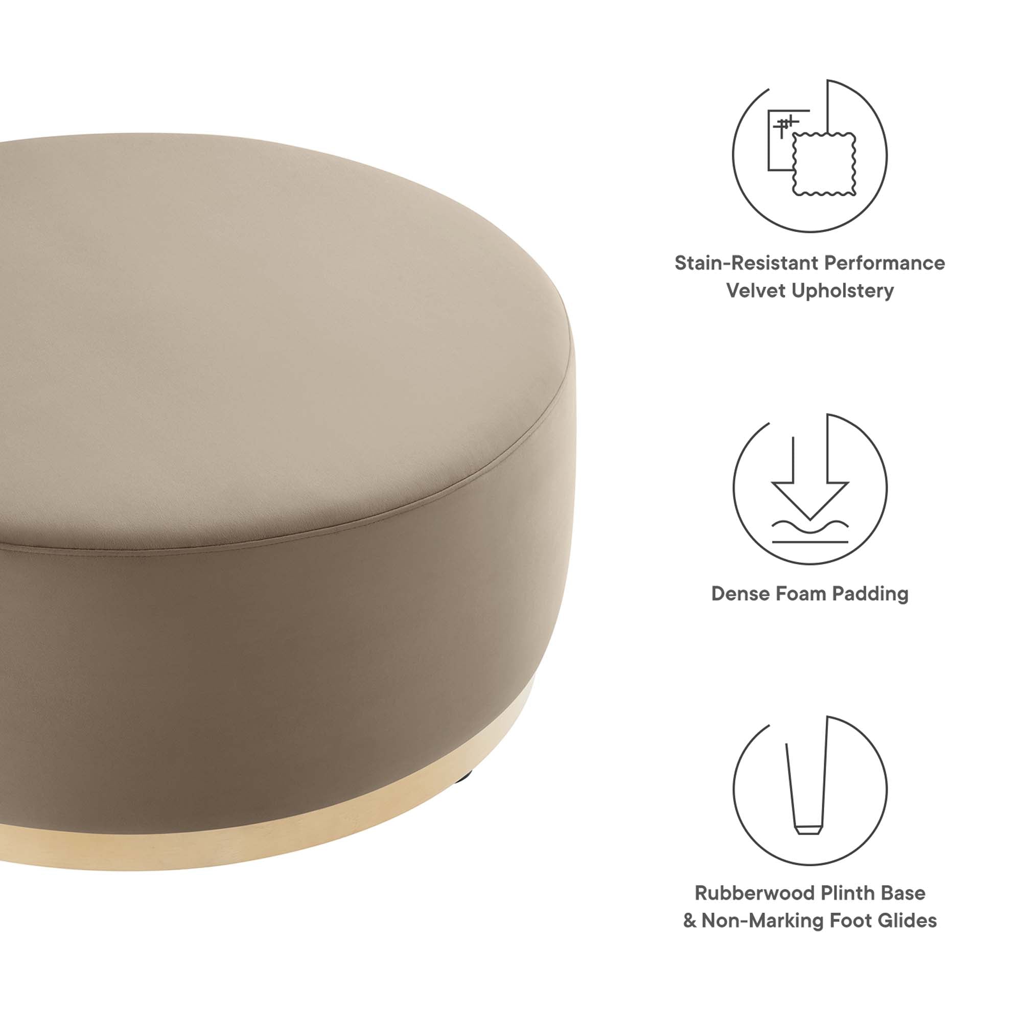 Tilden Large 38" Round Performance Velvet Upholstered Ottoman, Taupe Natural