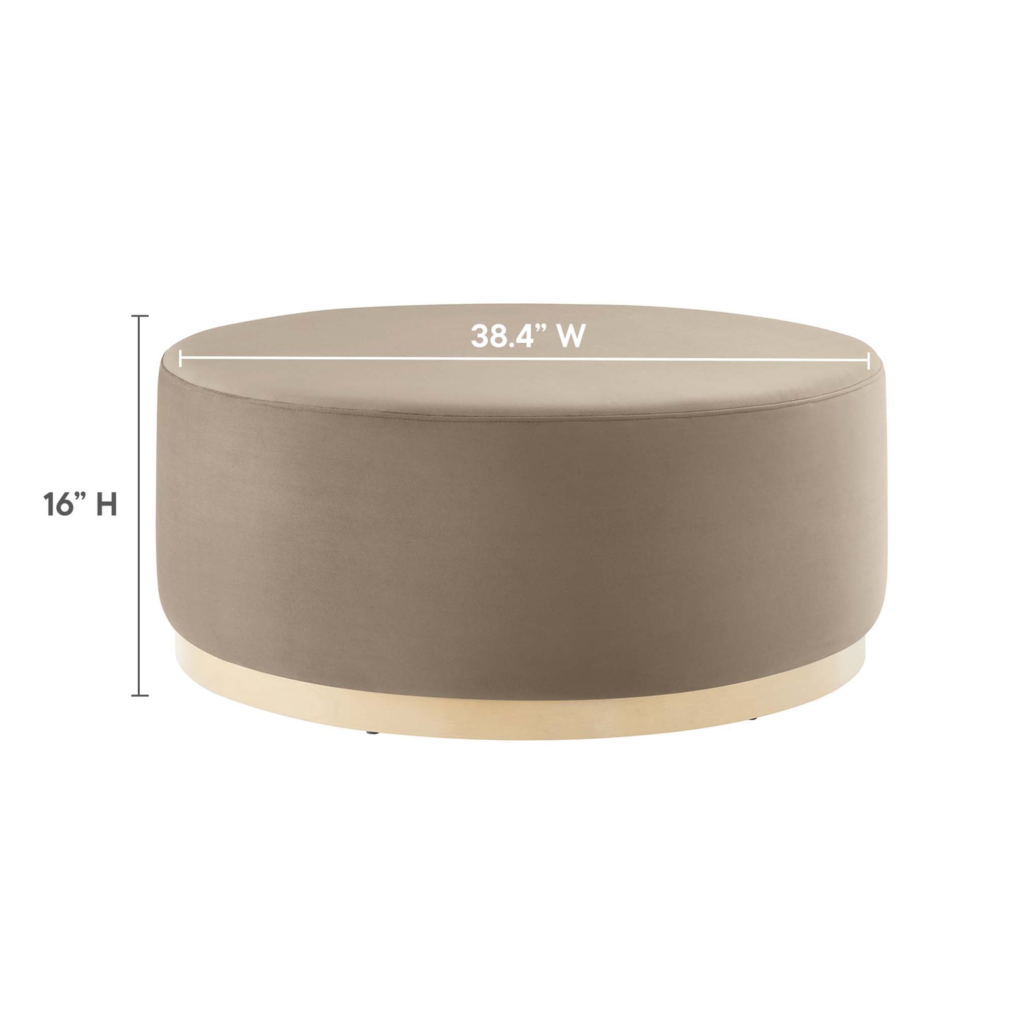 Tilden Large 38" Round Performance Velvet Upholstered Ottoman, Taupe Natural