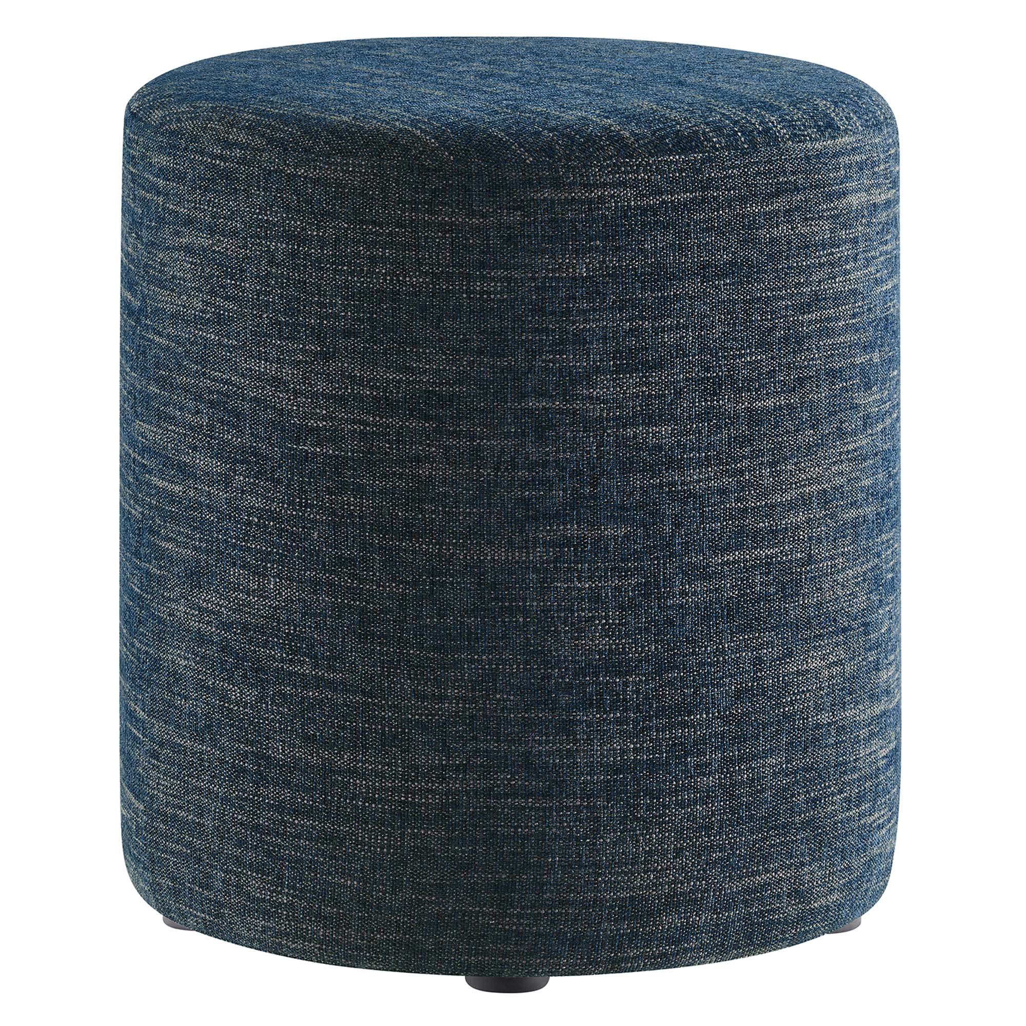 Callum 16" Round Woven Heathered Fabric Upholstered Ottoman, Heathered Weave Azure