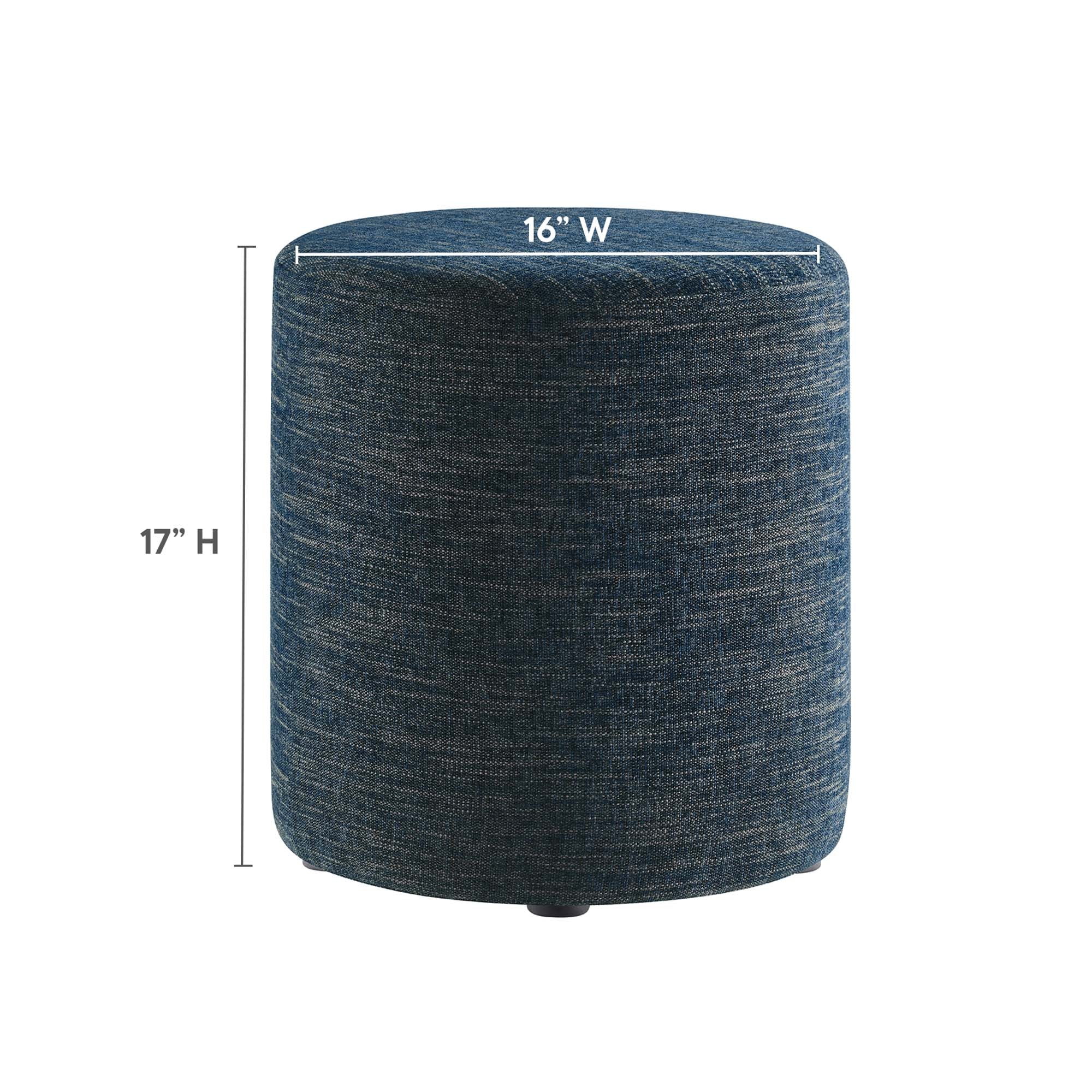 Callum 16" Round Woven Heathered Fabric Upholstered Ottoman, Heathered Weave Azure
