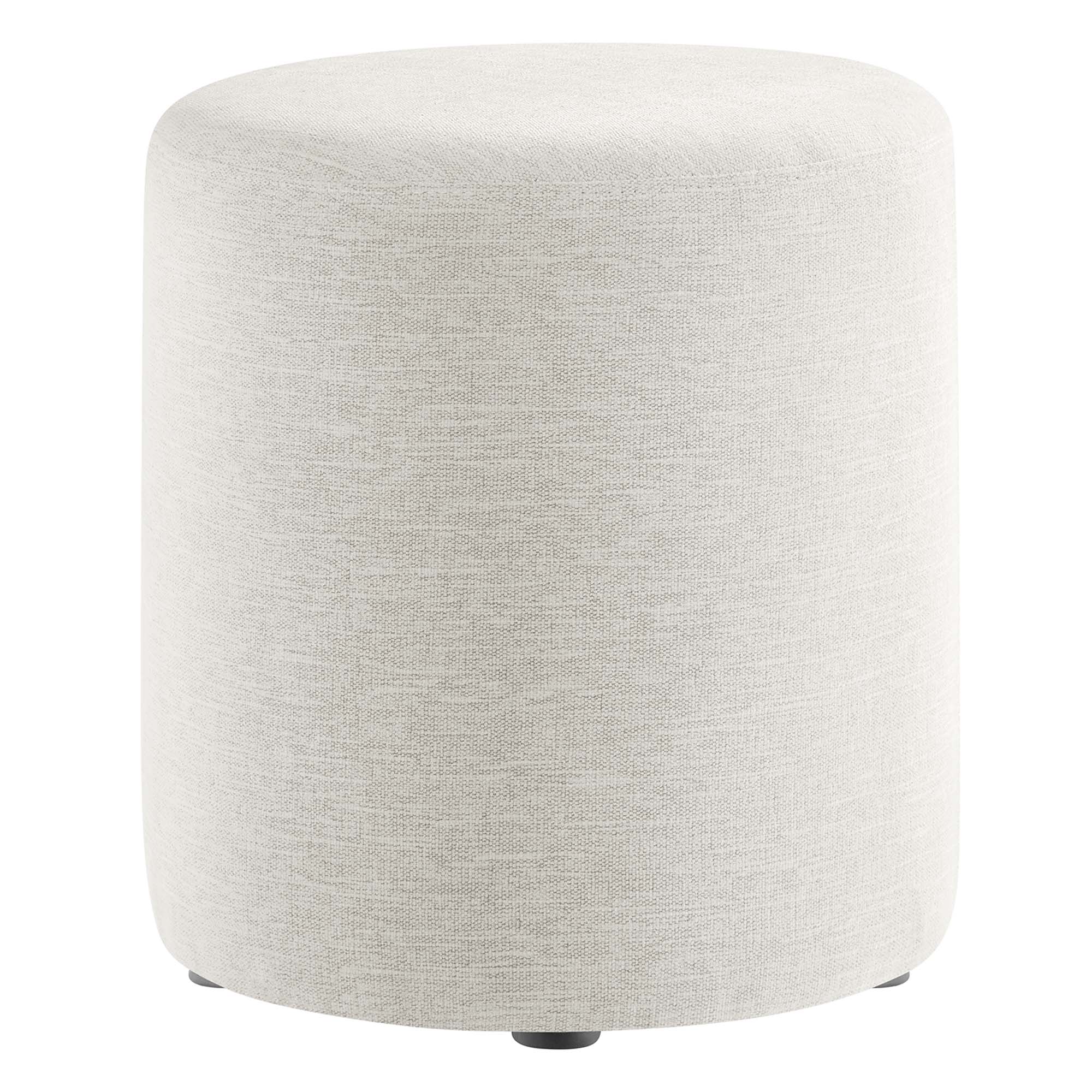 Callum 16" Round Woven Heathered Fabric Upholstered Ottoman, Heathered Weave Ivory