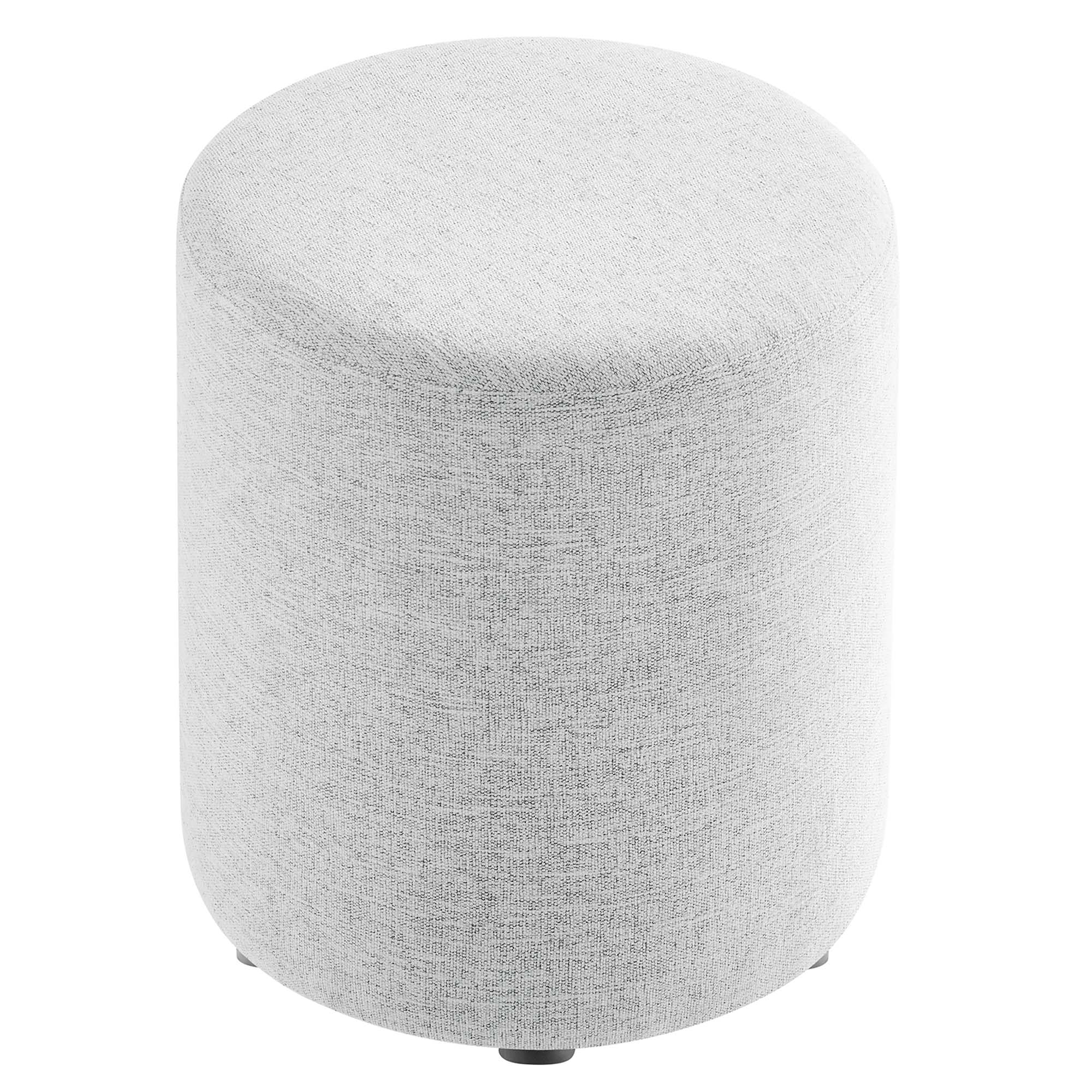 Callum 16" Round Woven Heathered Fabric Upholstered Ottoman, Heathered Weave Light Gray