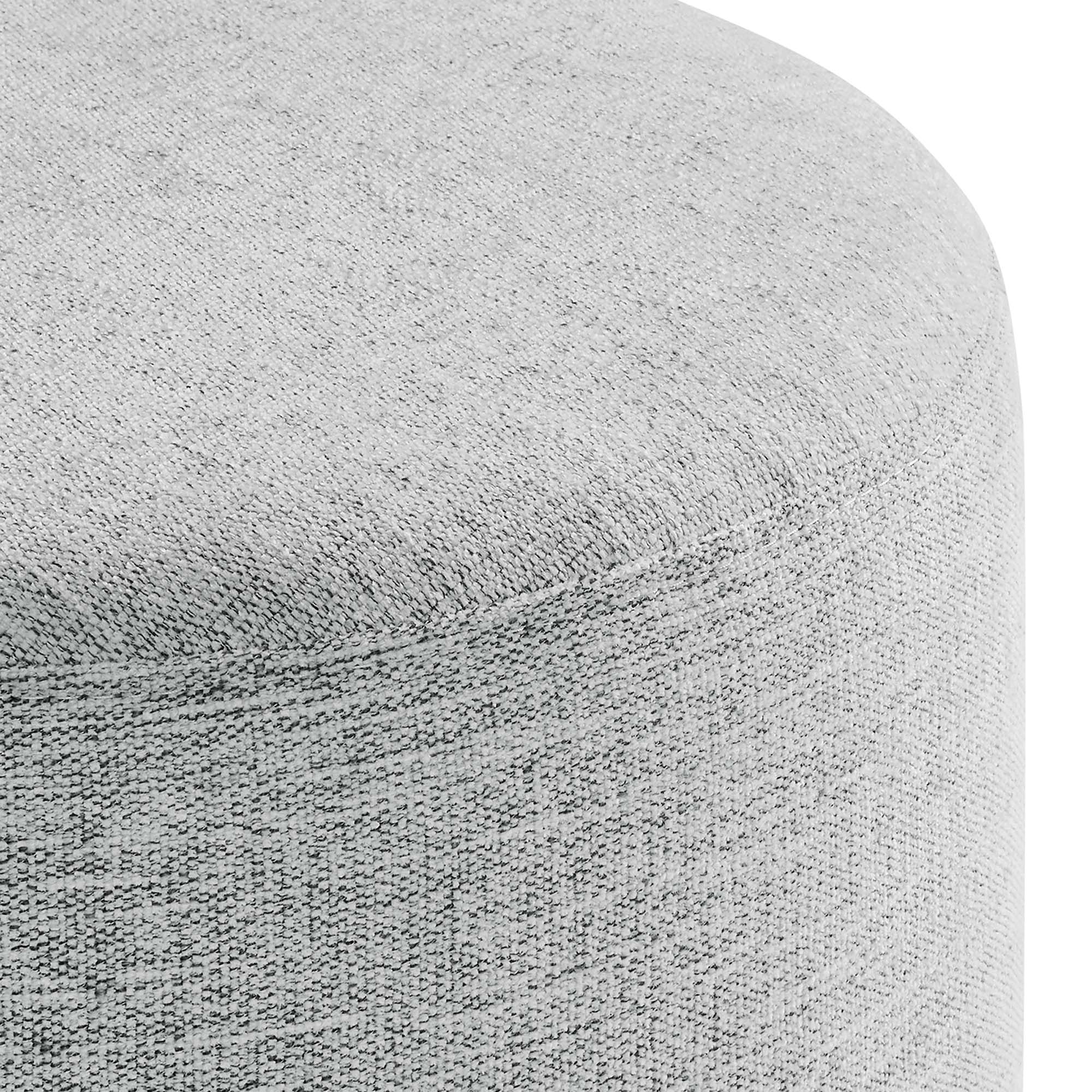 Callum 16" Round Woven Heathered Fabric Upholstered Ottoman, Heathered Weave Light Gray