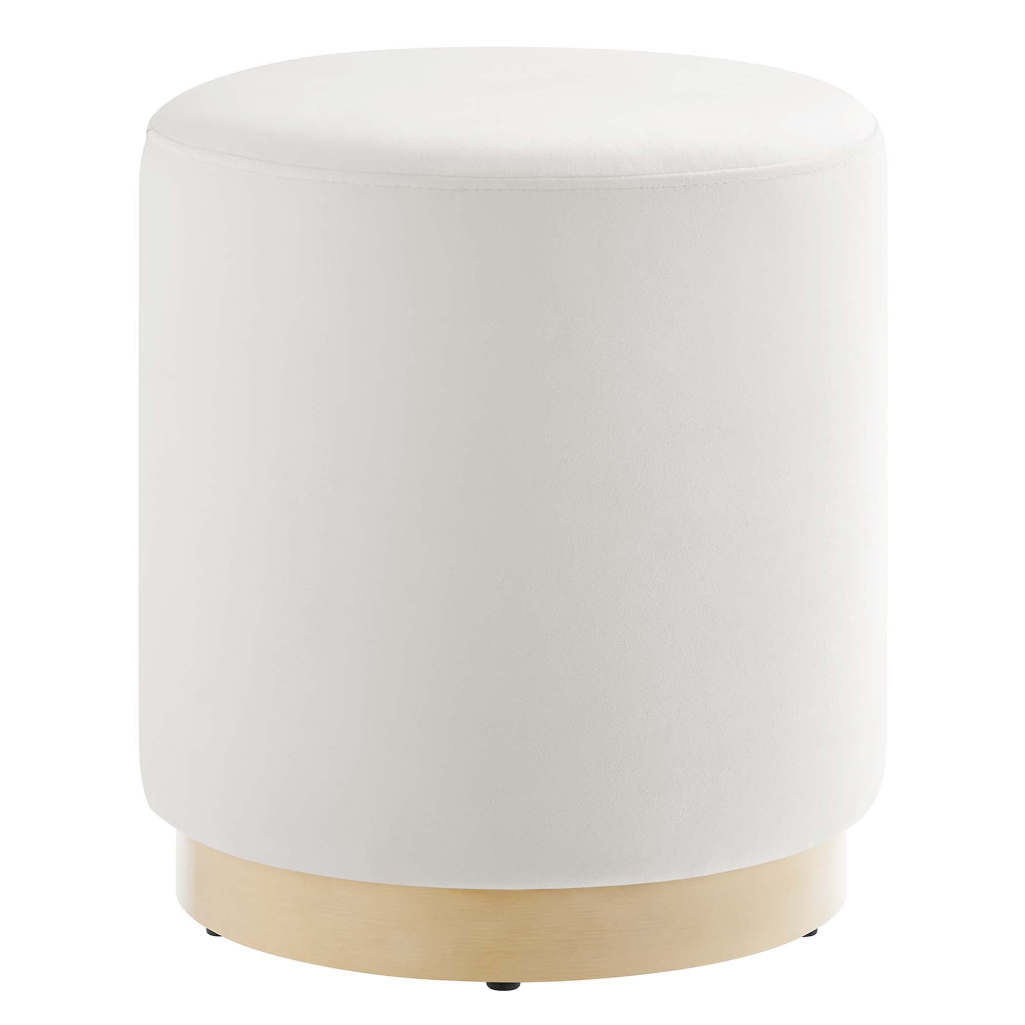 Tilden 16" Round Performance Velvet Upholstered Ottoman, Alabaster Natural
