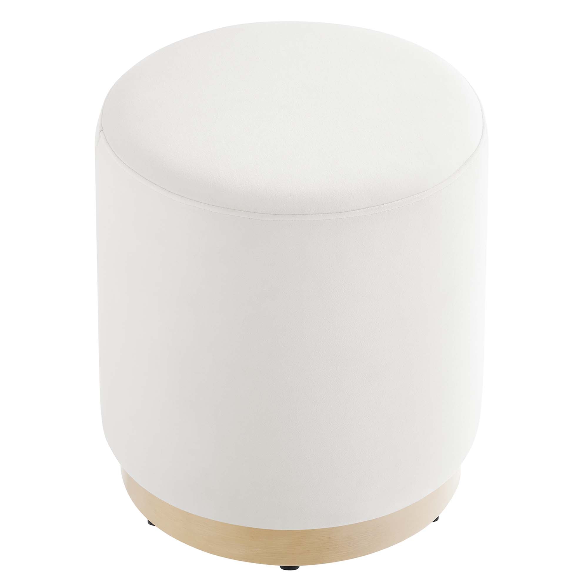 Tilden 16" Round Performance Velvet Upholstered Ottoman, Alabaster Natural