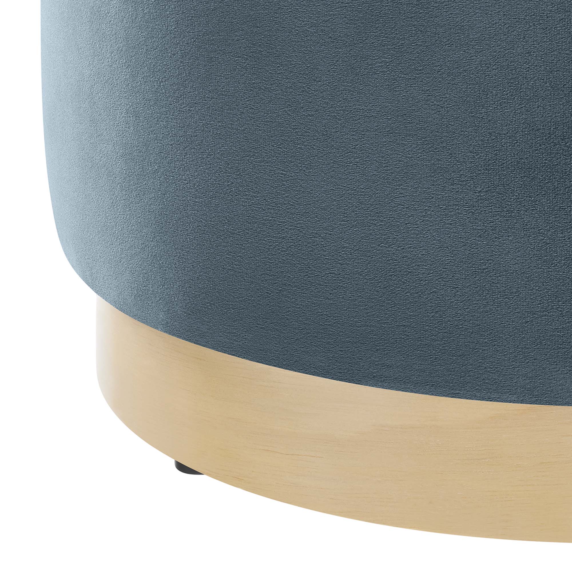 Tilden 16" Round Performance Velvet Upholstered Ottoman, Cadet Blue Natural