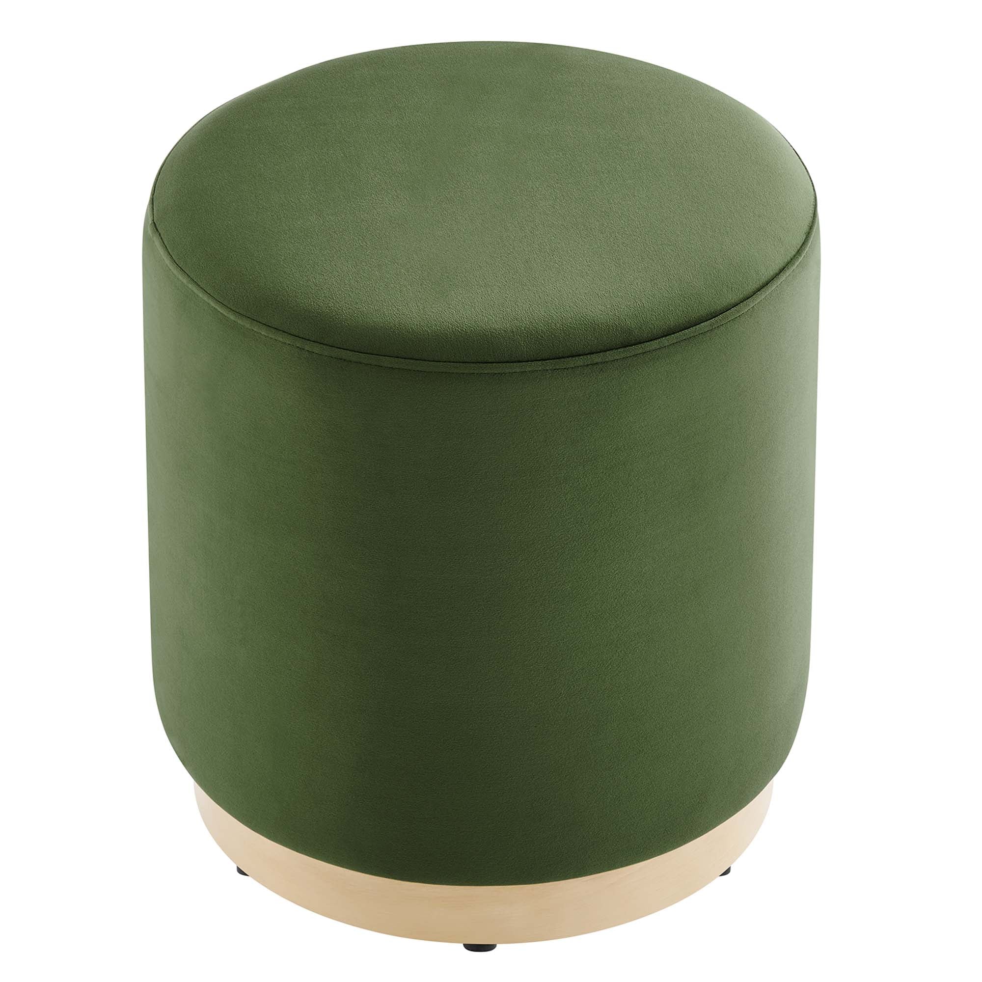 Tilden 16" Round Performance Velvet Upholstered Ottoman, Moss Green Natural