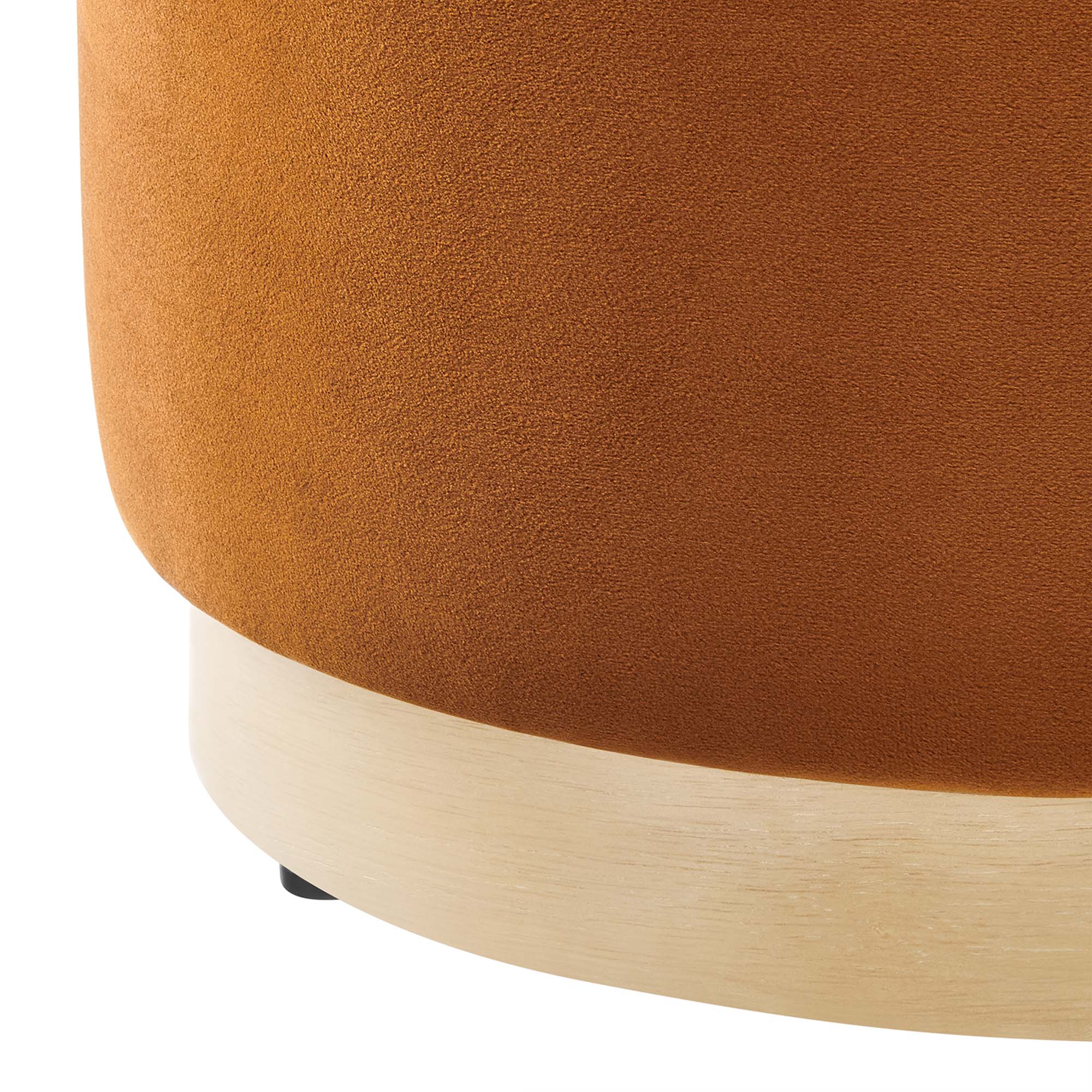 Tilden 16" Round Performance Velvet Upholstered Ottoman, Rust Natural