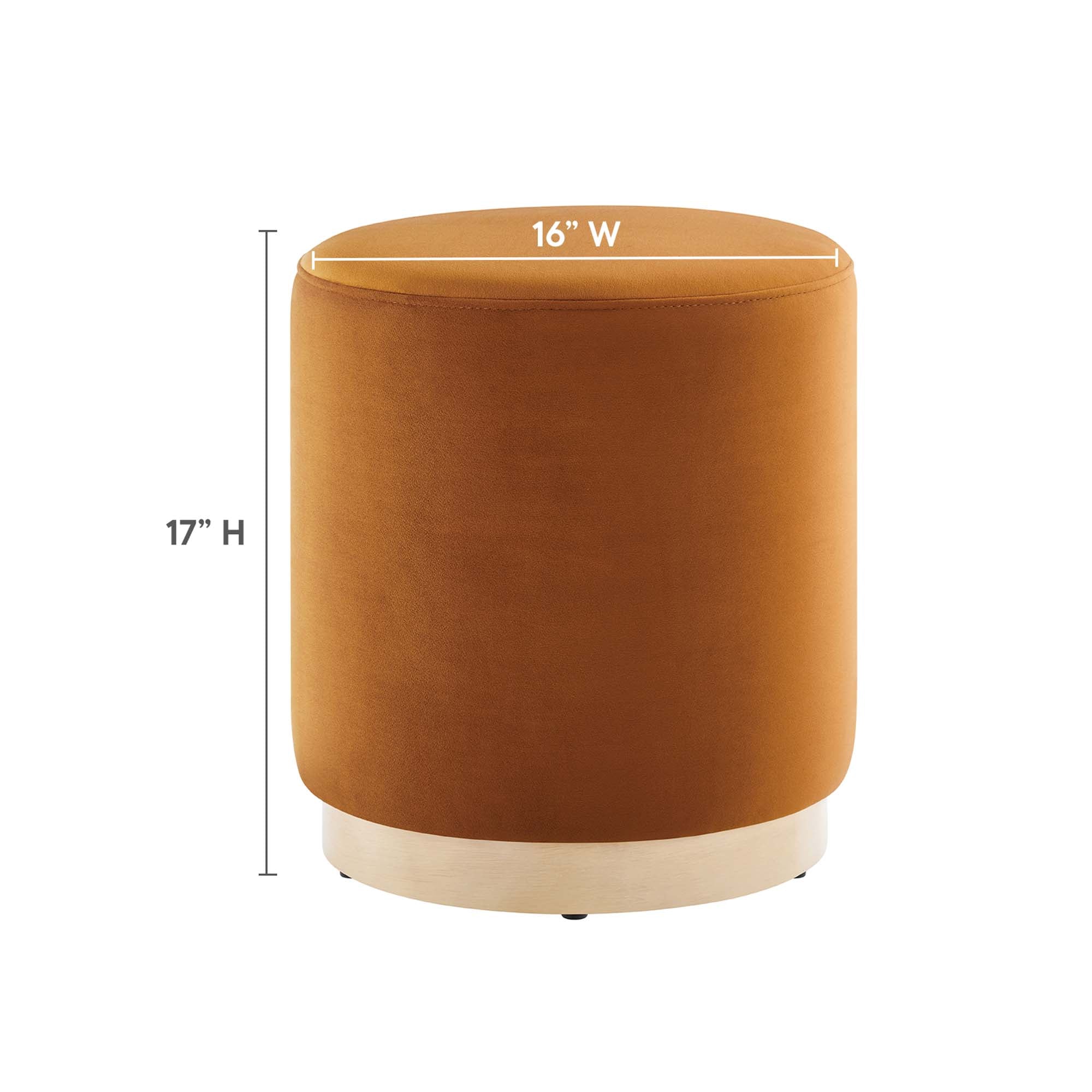 Tilden 16" Round Performance Velvet Upholstered Ottoman, Rust Natural