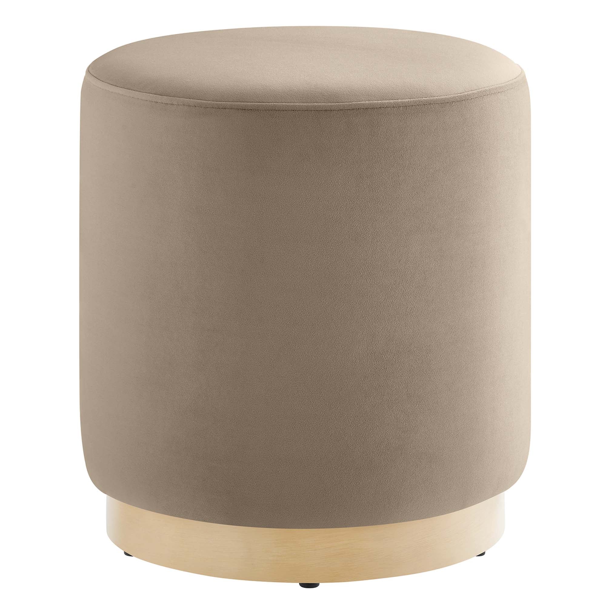 Tilden 16" Round Performance Velvet Upholstered Ottoman, Taupe Natural