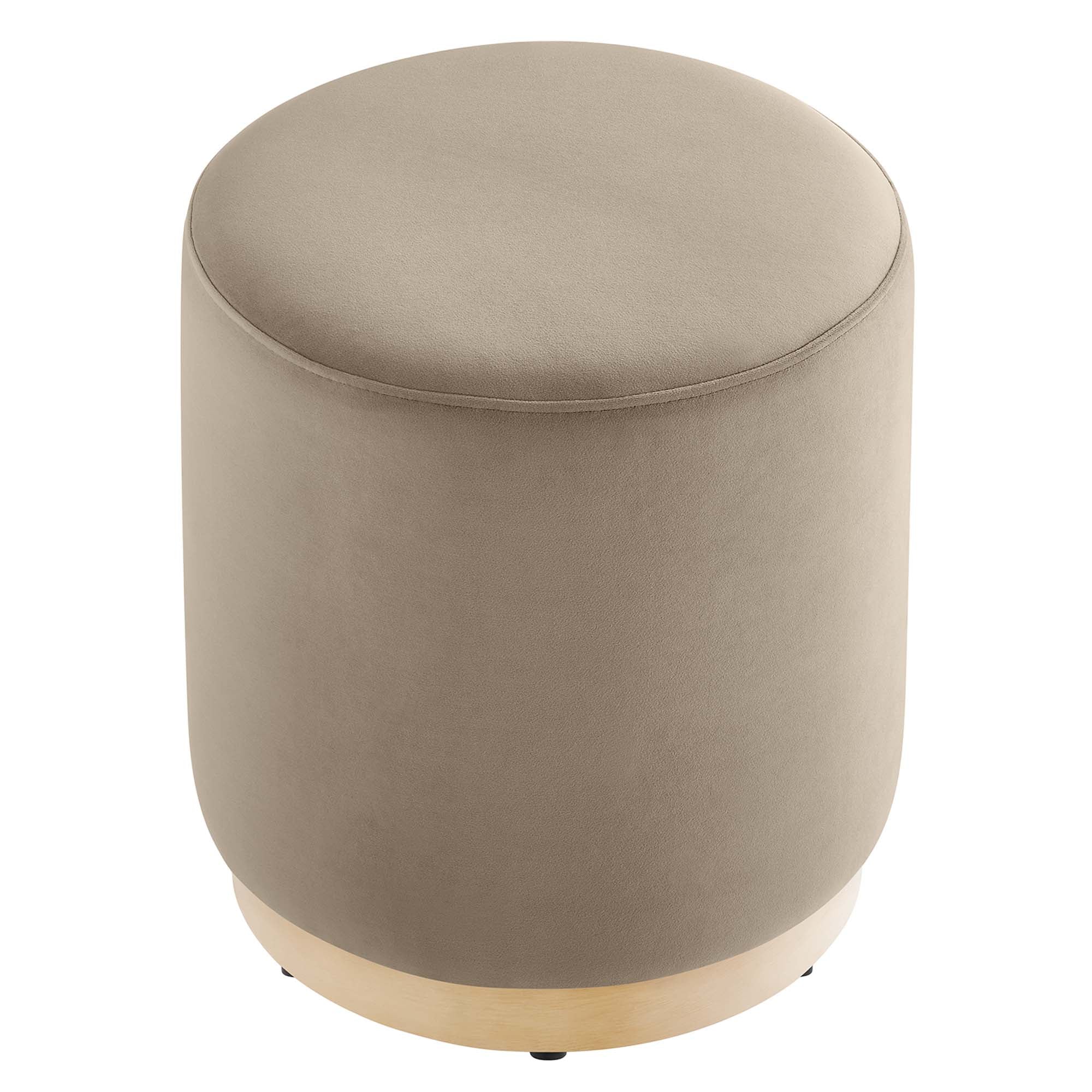 Tilden 16" Round Performance Velvet Upholstered Ottoman, Taupe Natural