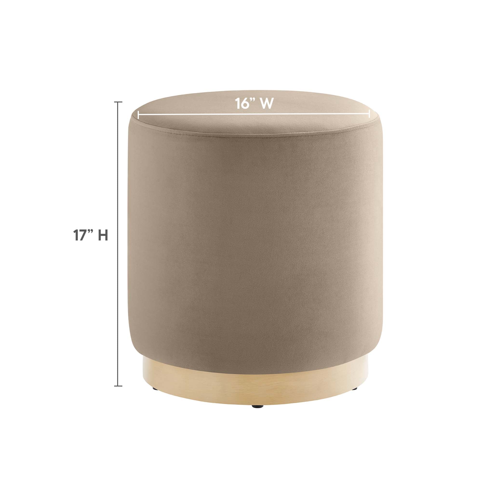 Tilden 16" Round Performance Velvet Upholstered Ottoman, Taupe Natural