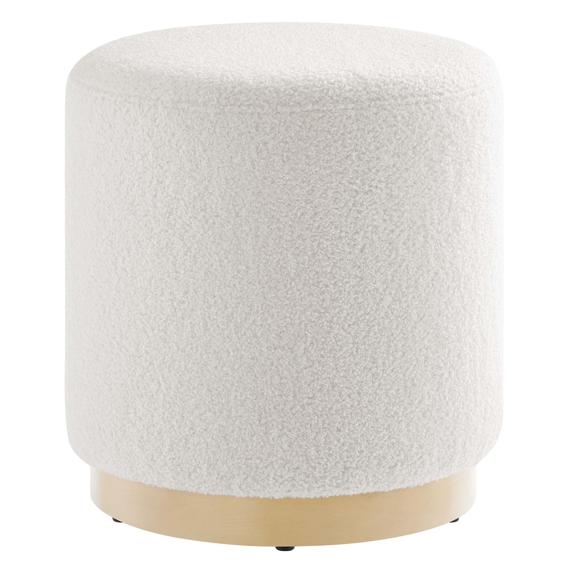 Tilden 16" Round Sherpa Upholstered Ottoman, Ivory Natural