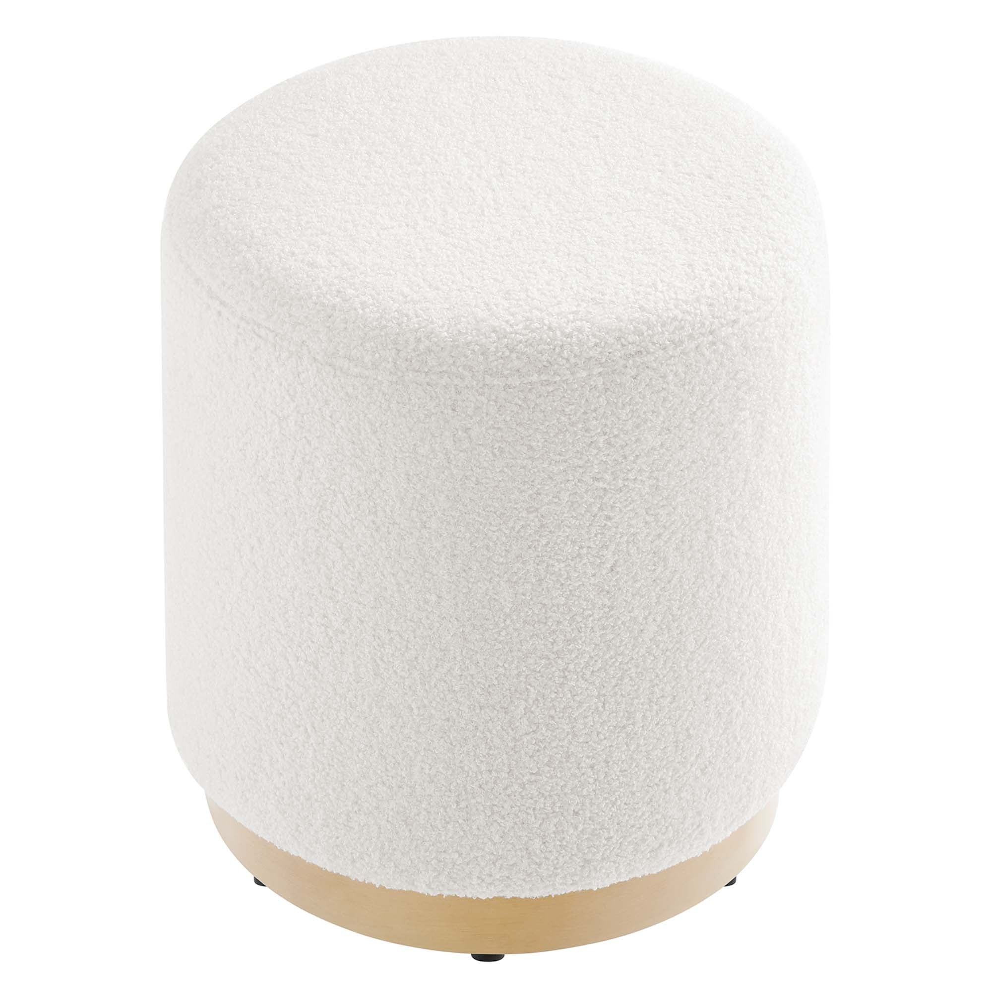 Tilden 16" Round Sherpa Upholstered Ottoman, Ivory Natural