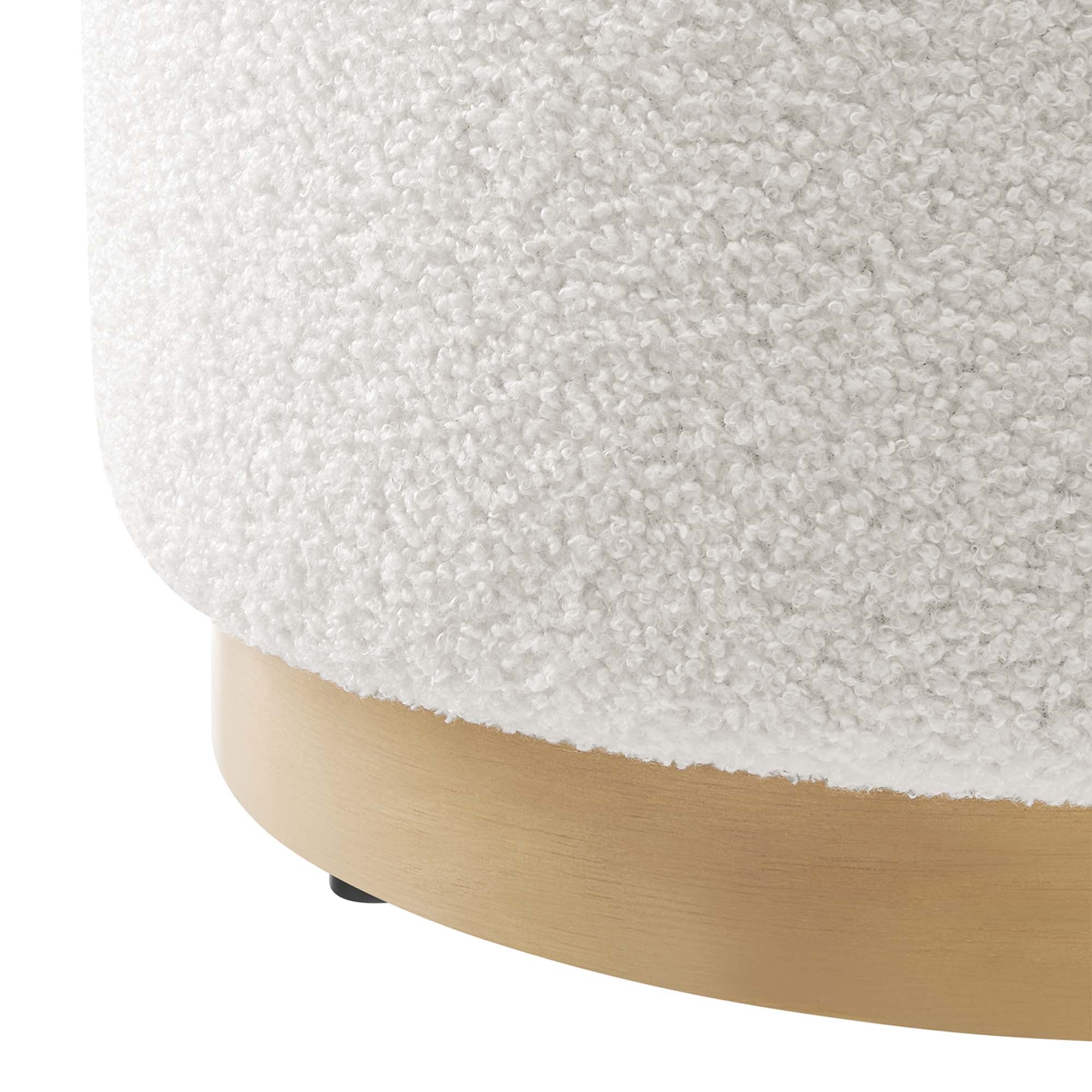Tilden 16" Round Sherpa Upholstered Ottoman, Ivory Natural