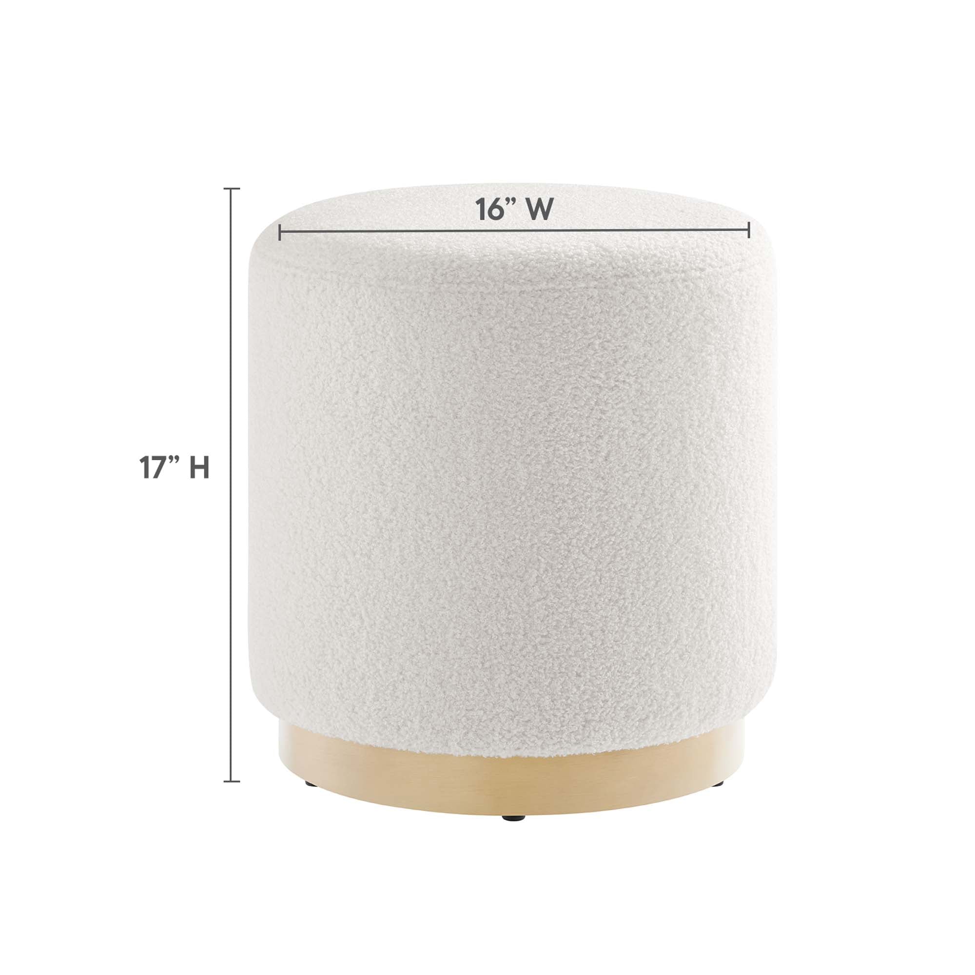 Tilden 16" Round Sherpa Upholstered Ottoman, Ivory Natural