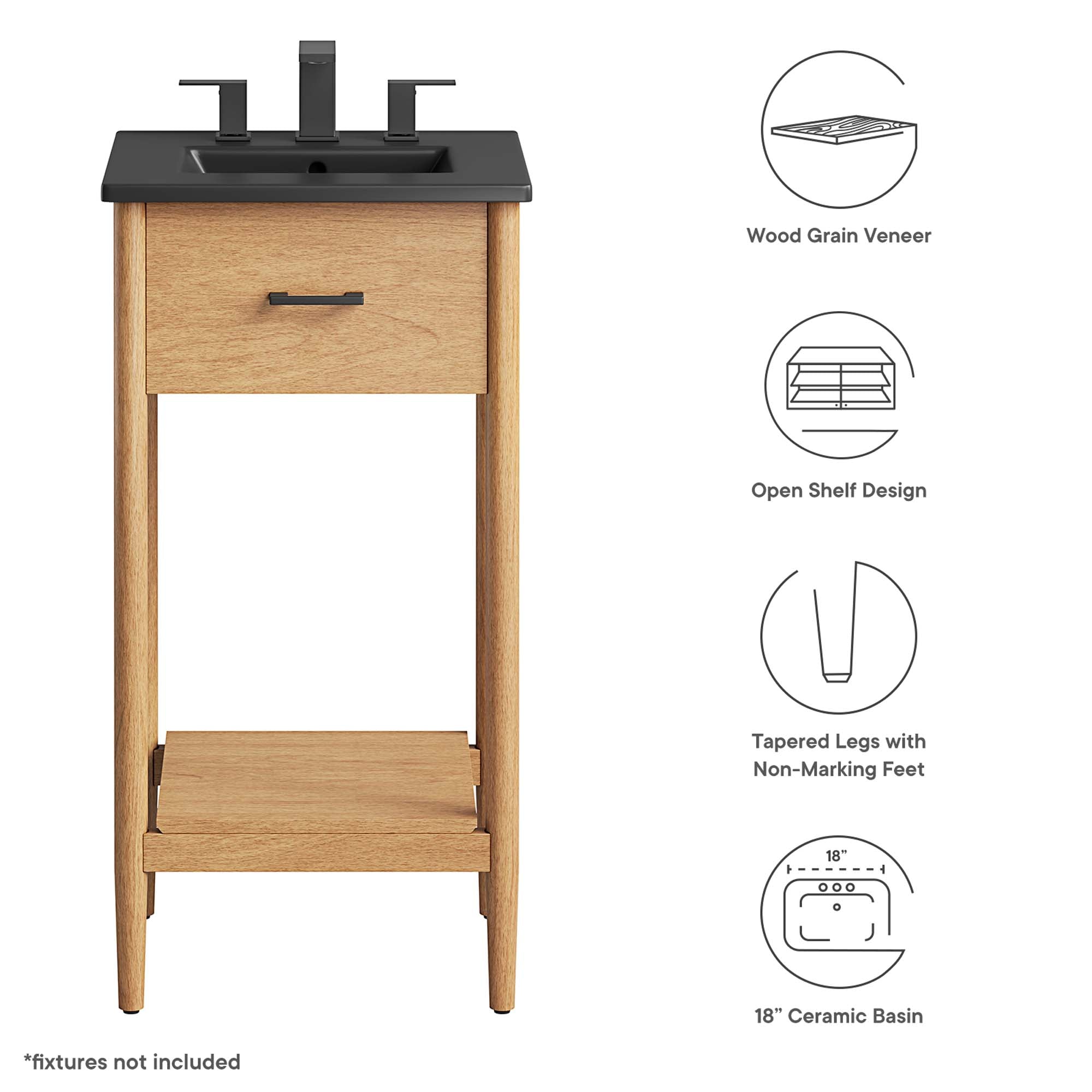 Zaire 18" Bathroom Vanity, Natural Black