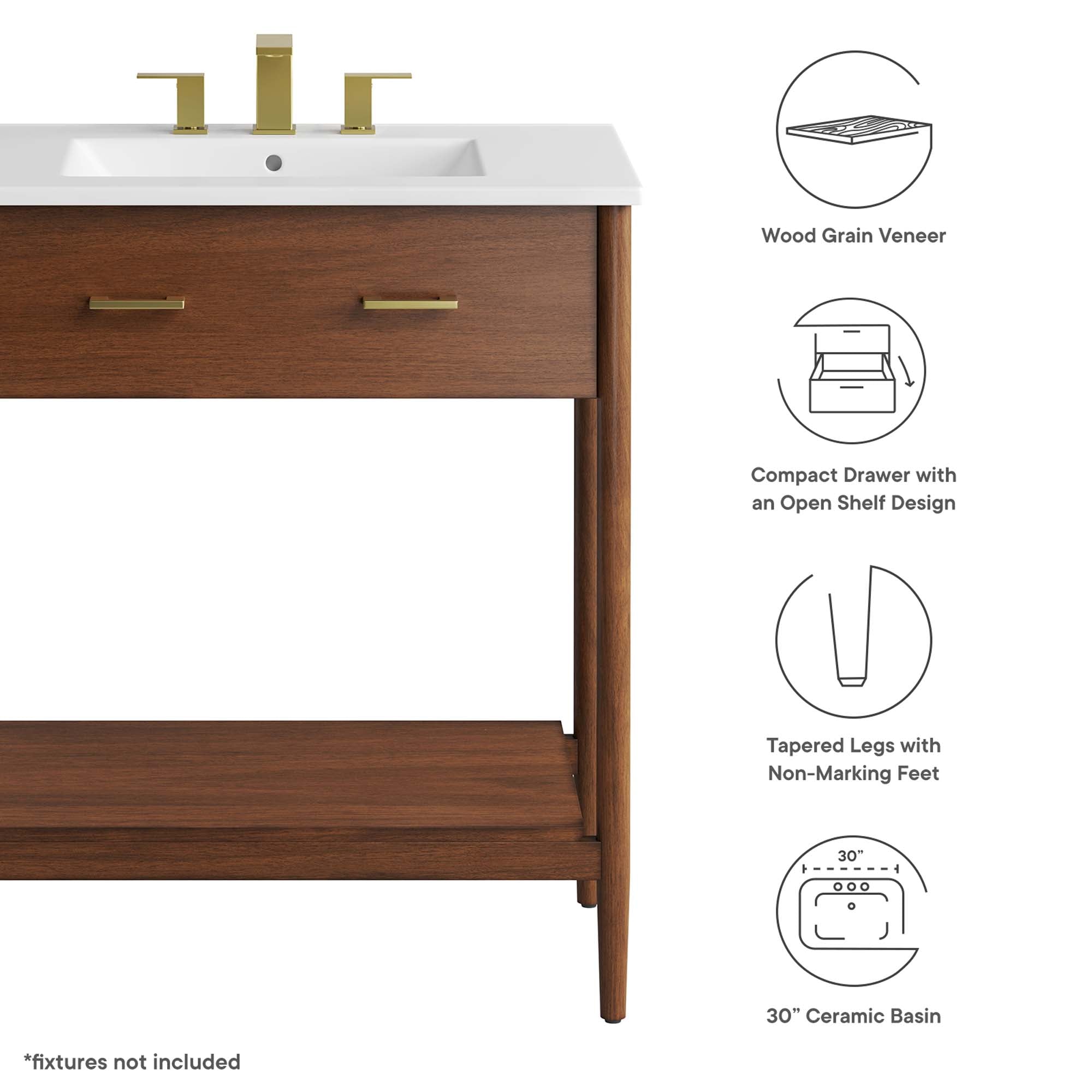 Zaire 30" Bathroom Vanity, Walnut White