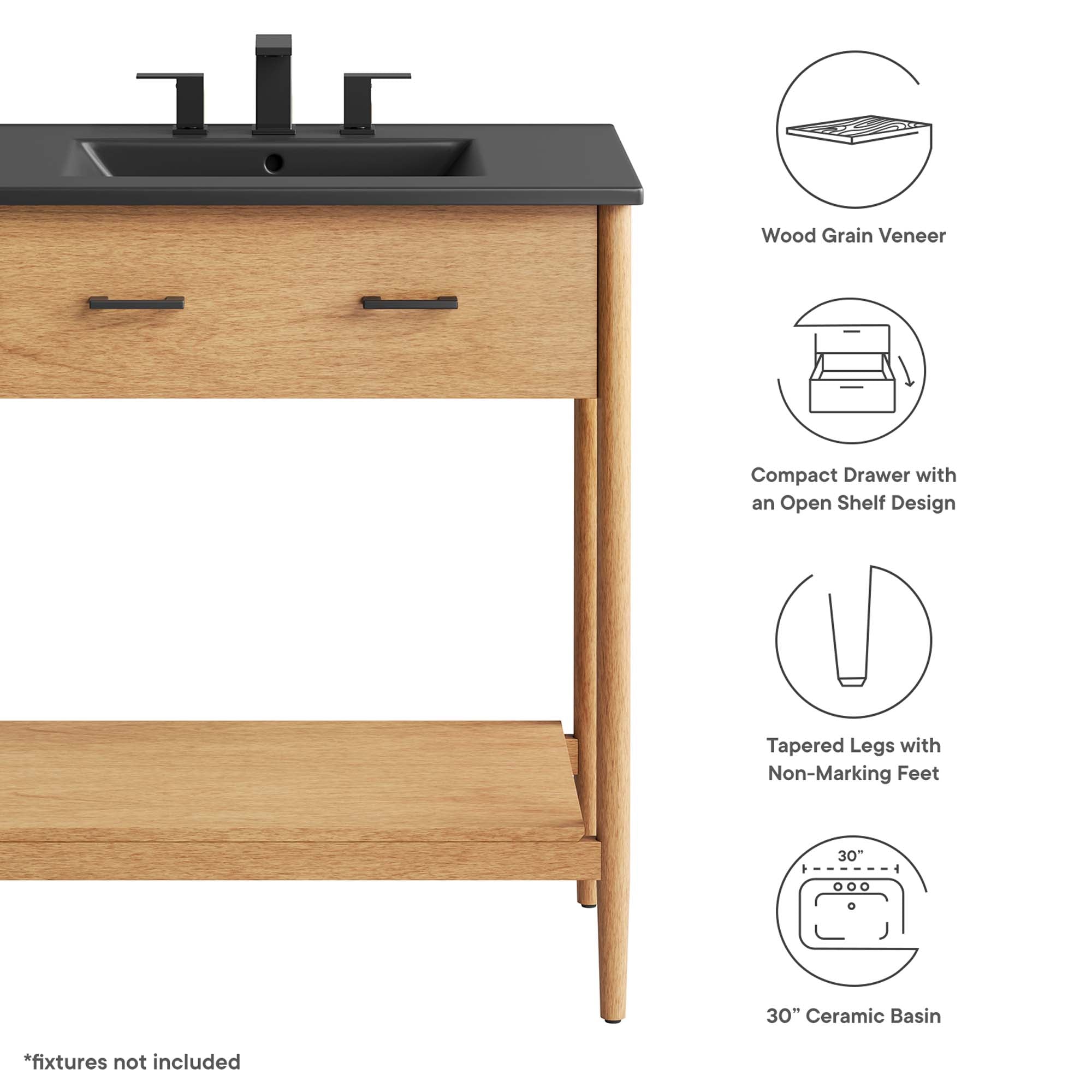 Zaire 30" Bathroom Vanity, Natural Black