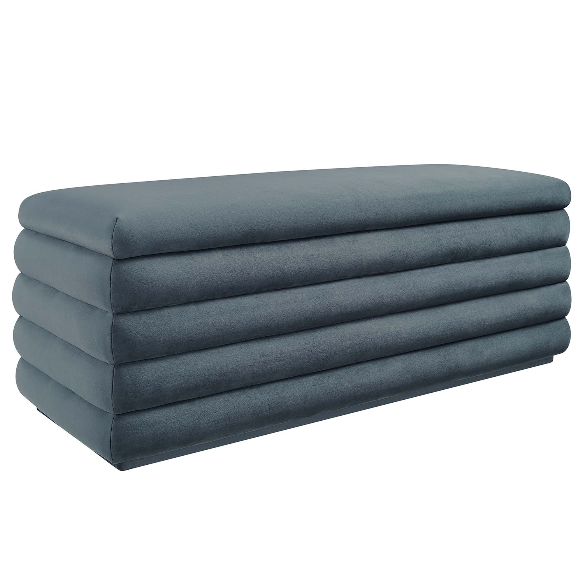 Mezzo Upholstered Performance Velvet Storage Bench, Cadet Blue