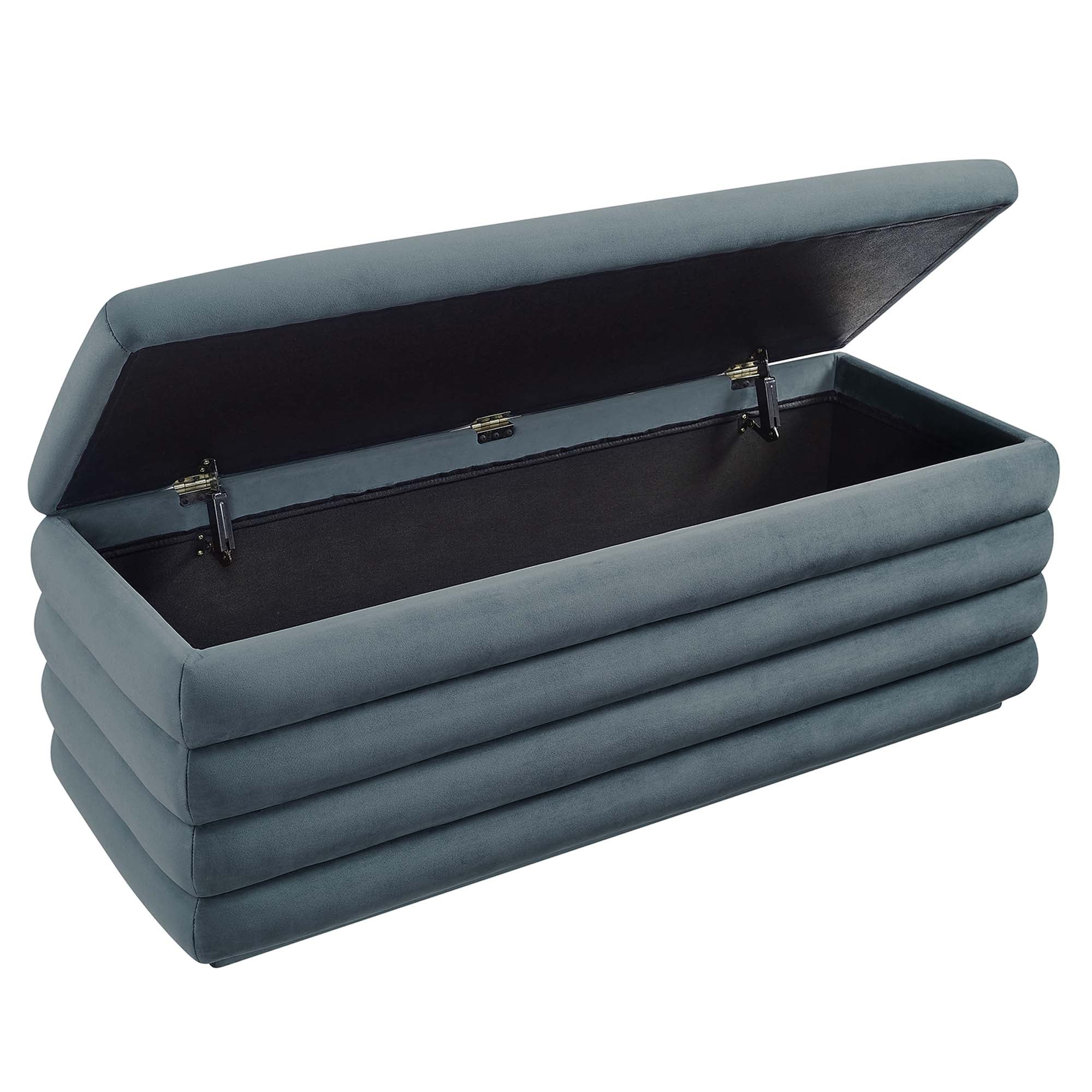 Mezzo Upholstered Performance Velvet Storage Bench, Cadet Blue