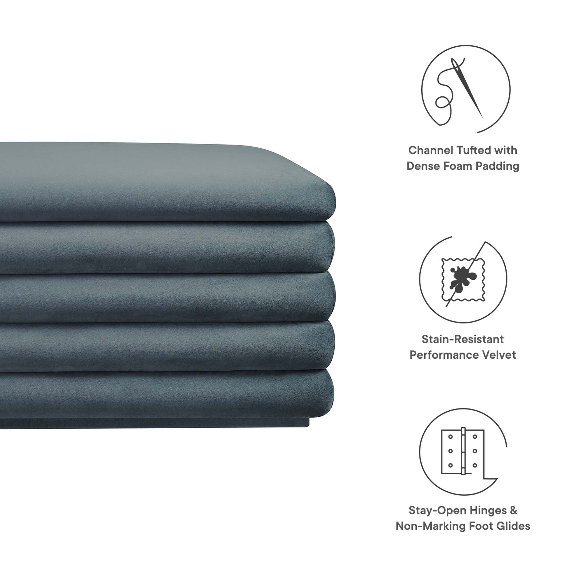 Mezzo Upholstered Performance Velvet Storage Bench, Cadet Blue